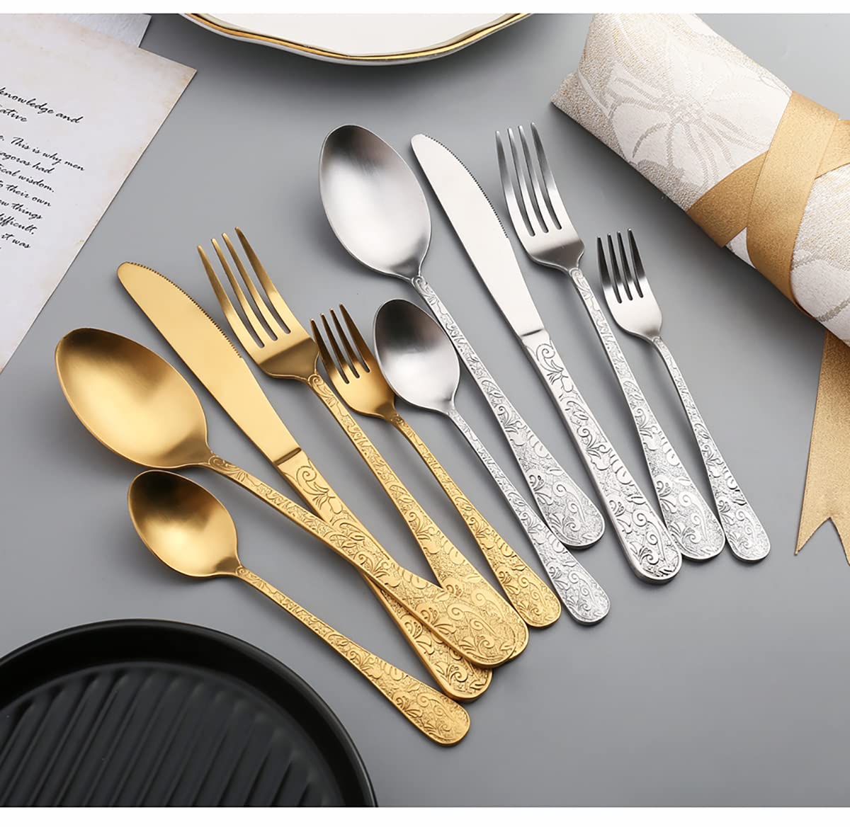 30-Piece Stainless Steel Flatware Set for 6 - Hammered Silverware Cutlery with Colorful Handles - Dishwasher Safe Modern Tableware for Home, Kitchen, Hotel & Restaurant - Perfect for Dinner Parties, Weddings & Everyday Dining