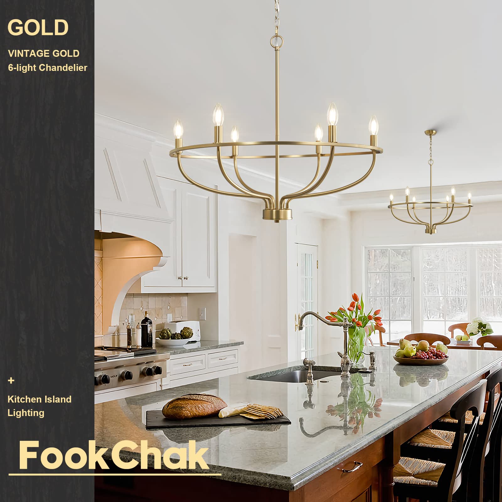 6-Light Brushed Gold Chandelier - 29