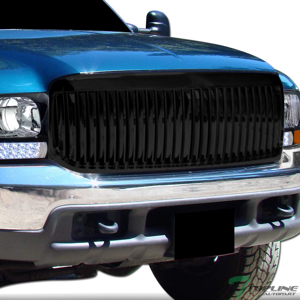 **1999-2004 Ford F250 F350 F450 F550 Super Duty & 2000-2004 Excursion Glossy Black Vertical Front Bumper Grille - Heavy Duty Replacement for Off-Road & Towing**