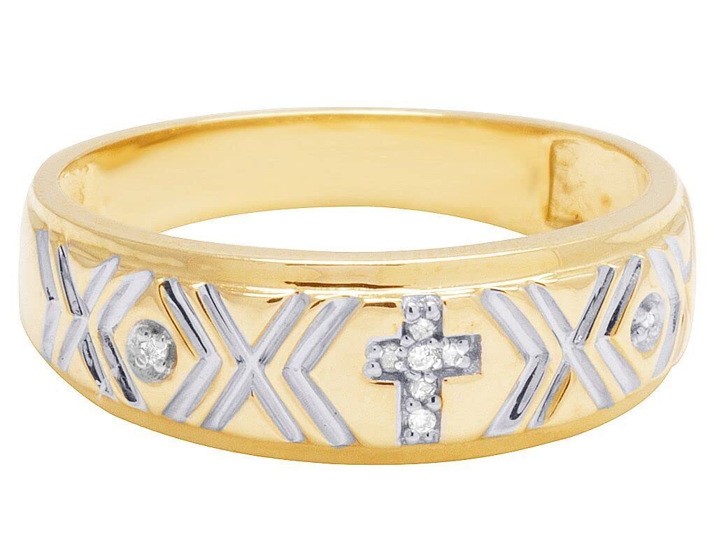 SSJewel 0.12 Ct Oval & Round Cut Diamond Two-Tone Religious Cross His & Her Trio Bridal Wedding Band Engagement Ring Set - 14K Gold Plated 925 Sterling Silver Handmade Anniversary Gift for Women | Perfect for Christian Weddings, Valentine's Day & Proposal Jewelry