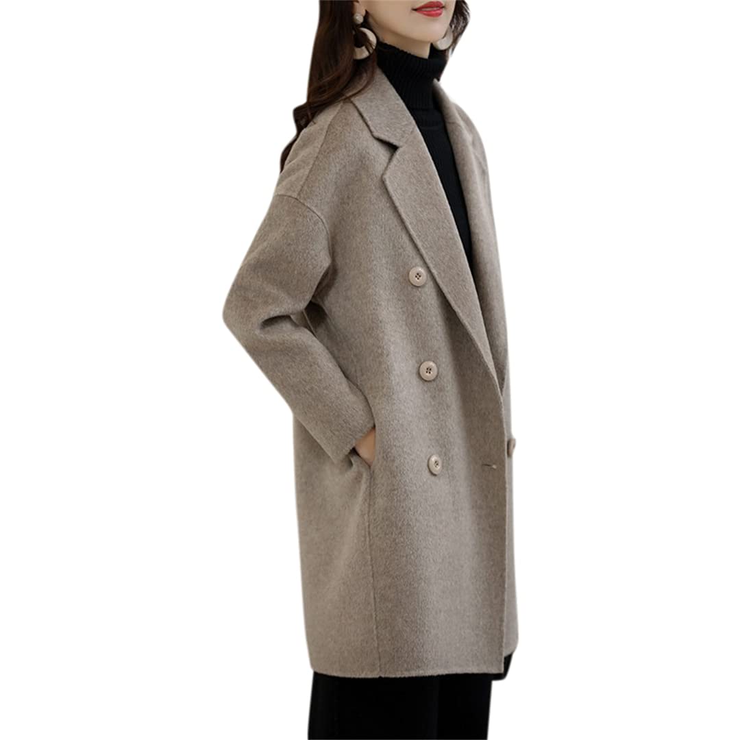 Women's Double Breasted Mid-Length Coat - Solid Black Korean Style Winter Trench Coat with Full Sleeves | Perfect for Office Wear, Business Casual, and Fall/Winter Fashion Outfits