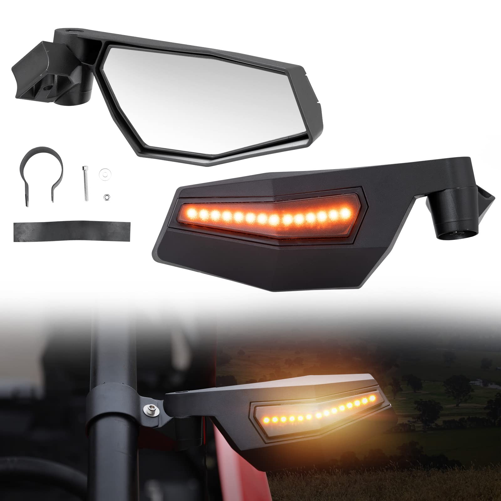 2020-2024 Polaris RZR Pro XP/Pro XP4/Turbo R/PRO R LED Side Mirrors with Adjustable Breakaway Design & Turn Signals - Replacement #2883762 - Perfect for Off-Roading & Night Driving