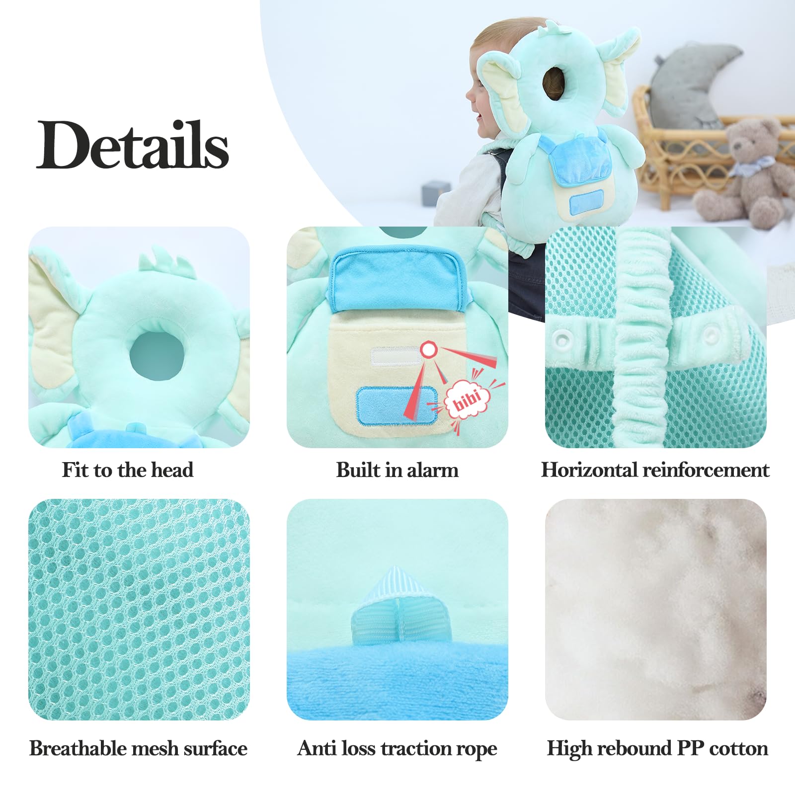 Baby Head Protector Backpack with Soft Pillow - Anti-Fall Safety Gear for Crawling & Walking Infants | Includes Knee Pads & Non-Slip Socks | Perfect Baby Shower Gift (Elephant Design) - Ideal for Home Playtime, Daycare & Outdoor Adventures