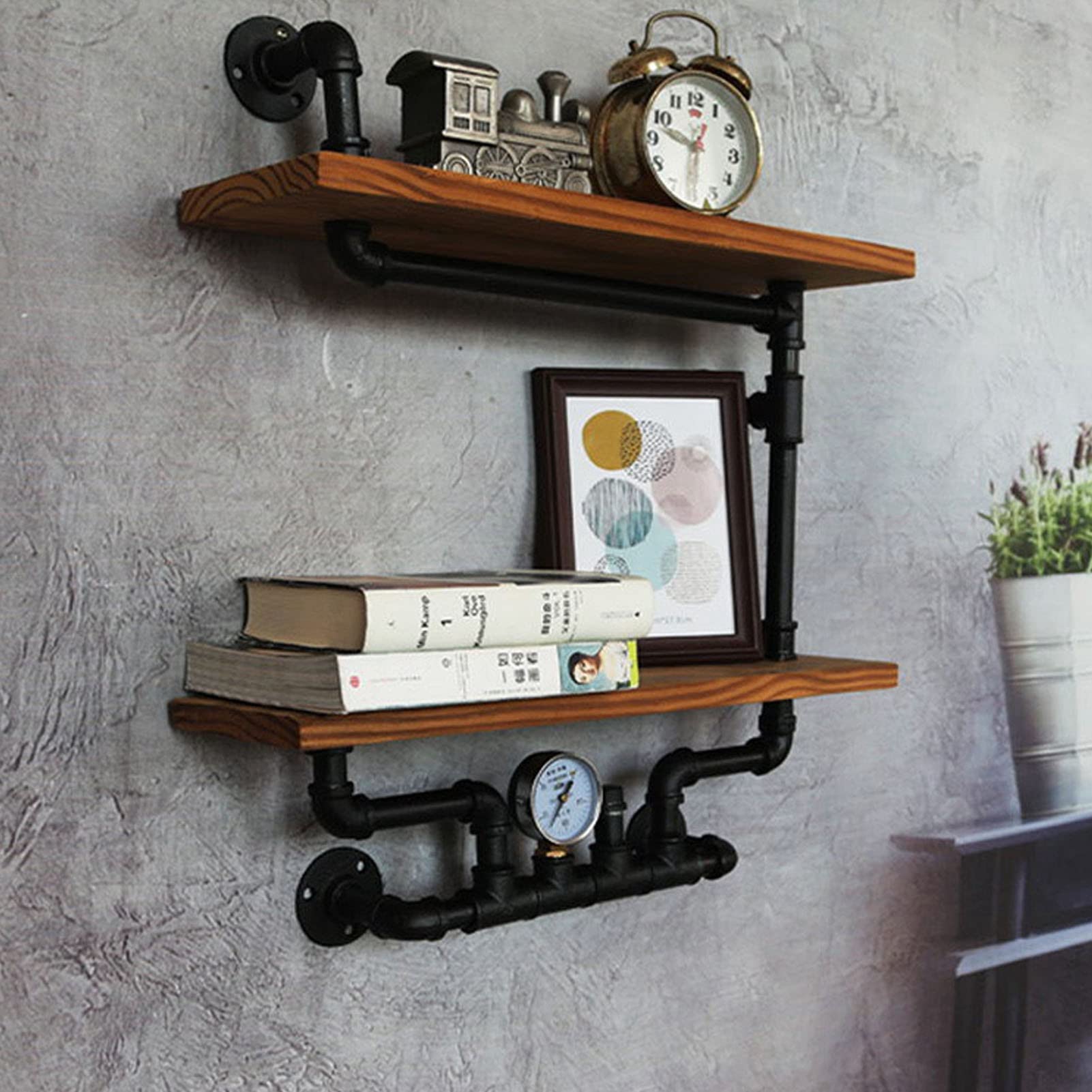 CHICIRIS Industrial Pipe Shelving - 2 Tier Rustic Floating Wall Mount Shelf for Living Room, Bedroom, Kitchen, Bathroom & Office - Metal Pipe Storage & Decor - Perfect for Farmhouse Style, Books Display & Bathroom Organizing