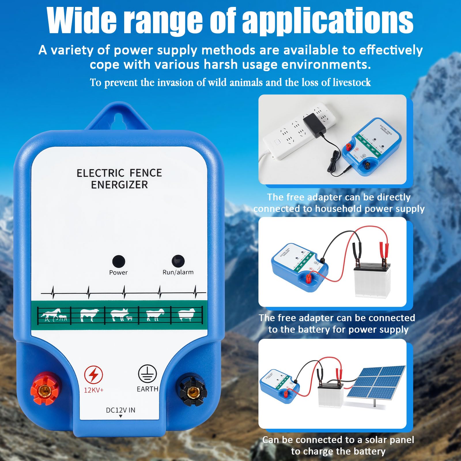 High-Power 10.5kV 2 Joules Electric Fence Charger Energizer for Livestock, Pets & Wildlife Control - Durable 7.09 Inch Fence Energizer for Farm, Ranch & Backyard Animal Containment (Prevents Wild Animal Intrusion)