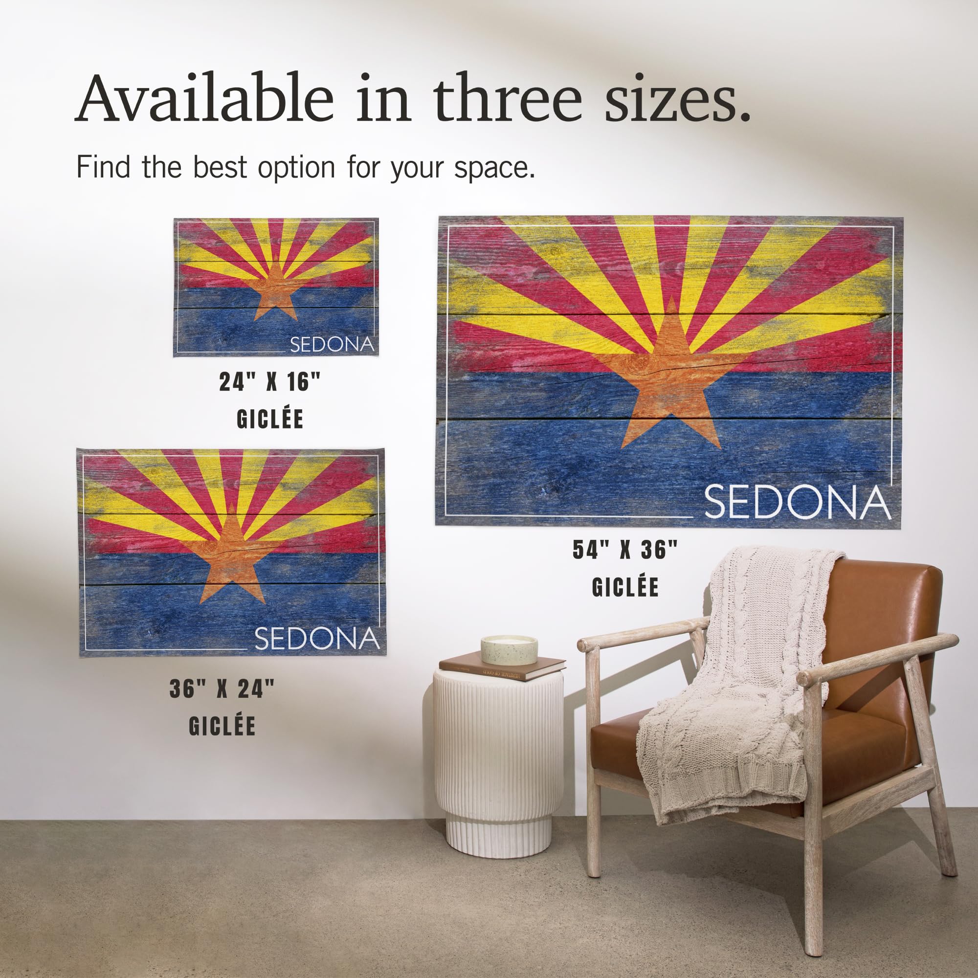 Lantern Press 16x24 Inch Giclee Art Print - Sedona Arizona Landscape with Rustic State Flag - Wall Decor for Home, Office & Cabin