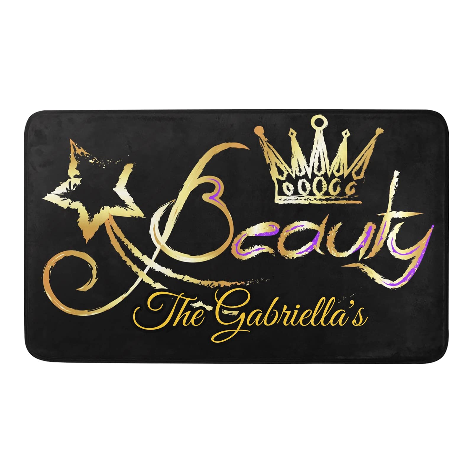 Custom Personalized Family Name Doormat - Beauty Salon Crown Design Non-Slip Entrance Rug 23.6