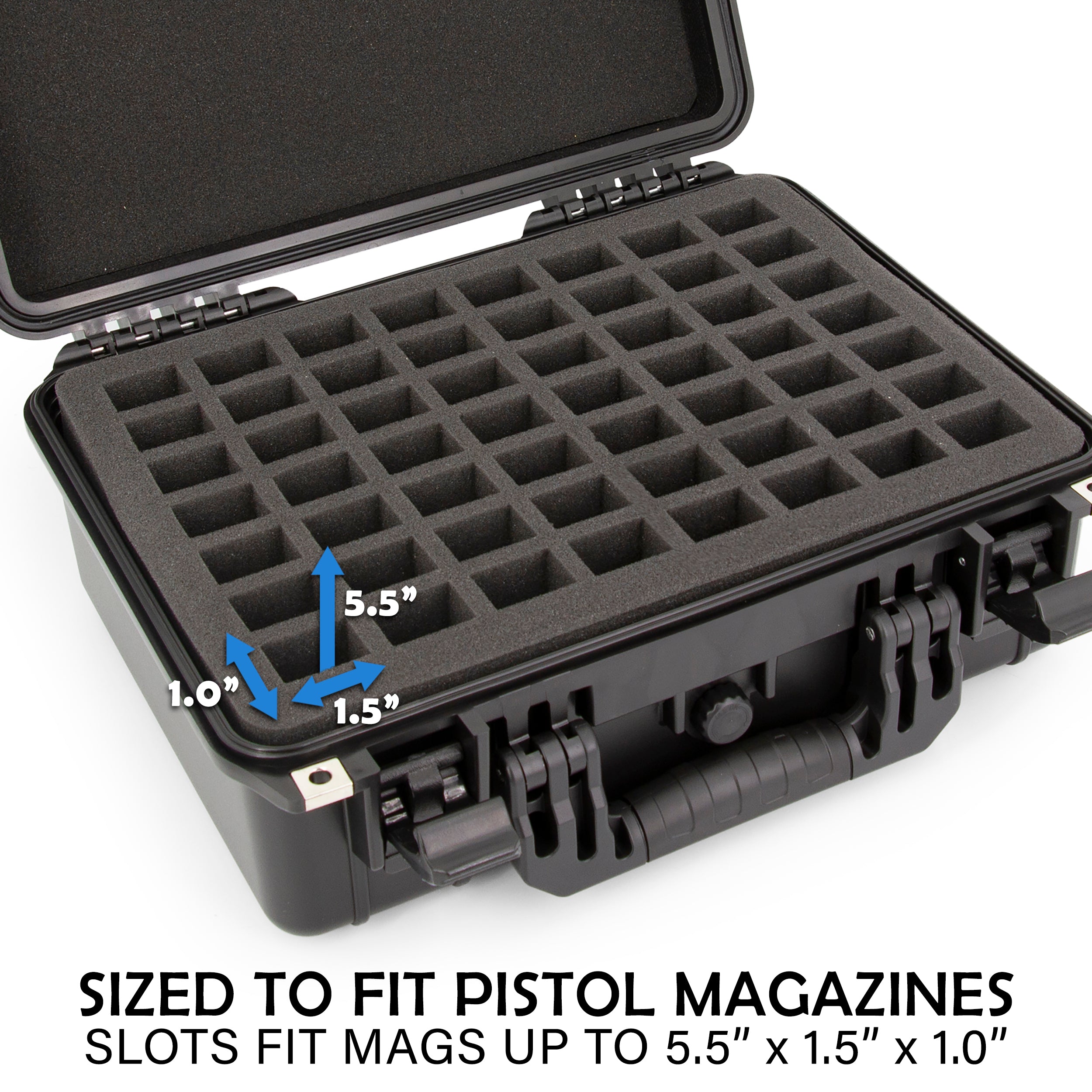 CASEMATIX 56 Pistol Magazine Storage Case - TSA Approved, Waterproof Gun Magazine Holder for 9mm, .40, .45 Caliber (Fits Up to 5.5
