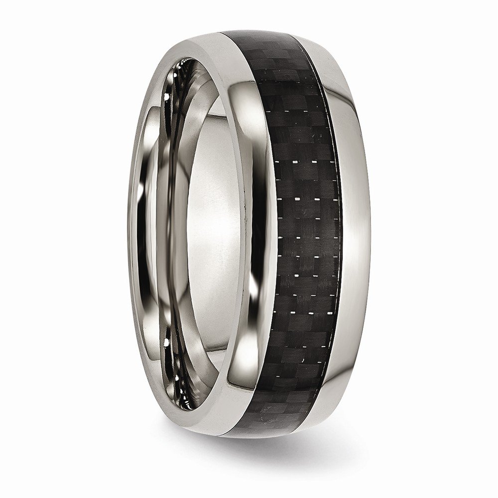 8mm Solid Titanium Black Carbon Fiber Inlay Men's Wedding Band Ring - Comfort Fit Size 14.5 - Durable & Lightweight for Everyday Wear, Anniversary Gifts & Special Occasions