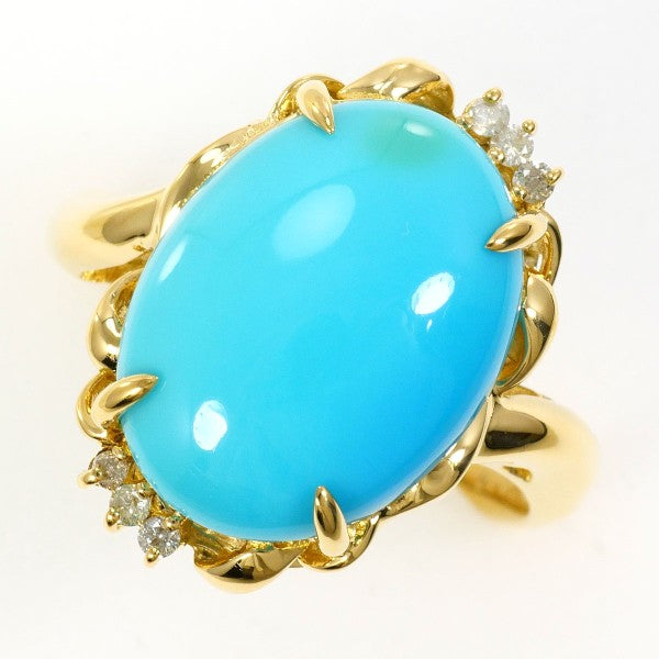 18K Yellow Gold Turquoise and Diamond Ring for Women - Elegant Vintage Style Jewelry Gift for Anniversary, Engagement, or Special Occasions