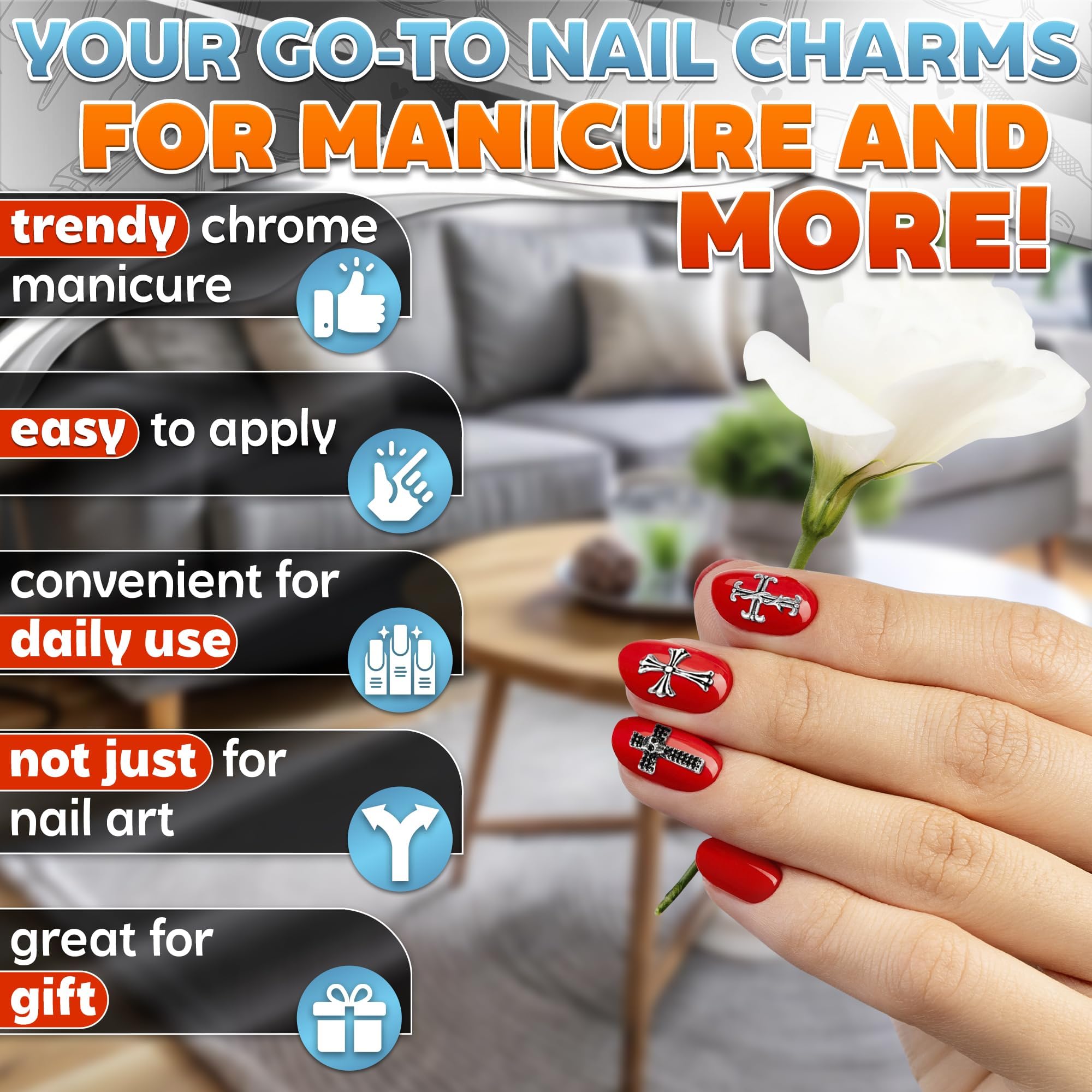 100 Pcs Silver Cross Nail Charms & Gems for Nail Art - Bulk 3D Y2K Nail Jewelry for DIY Nail Designs - Perfect for Parties, Weddings, and Salon Nail Decoration