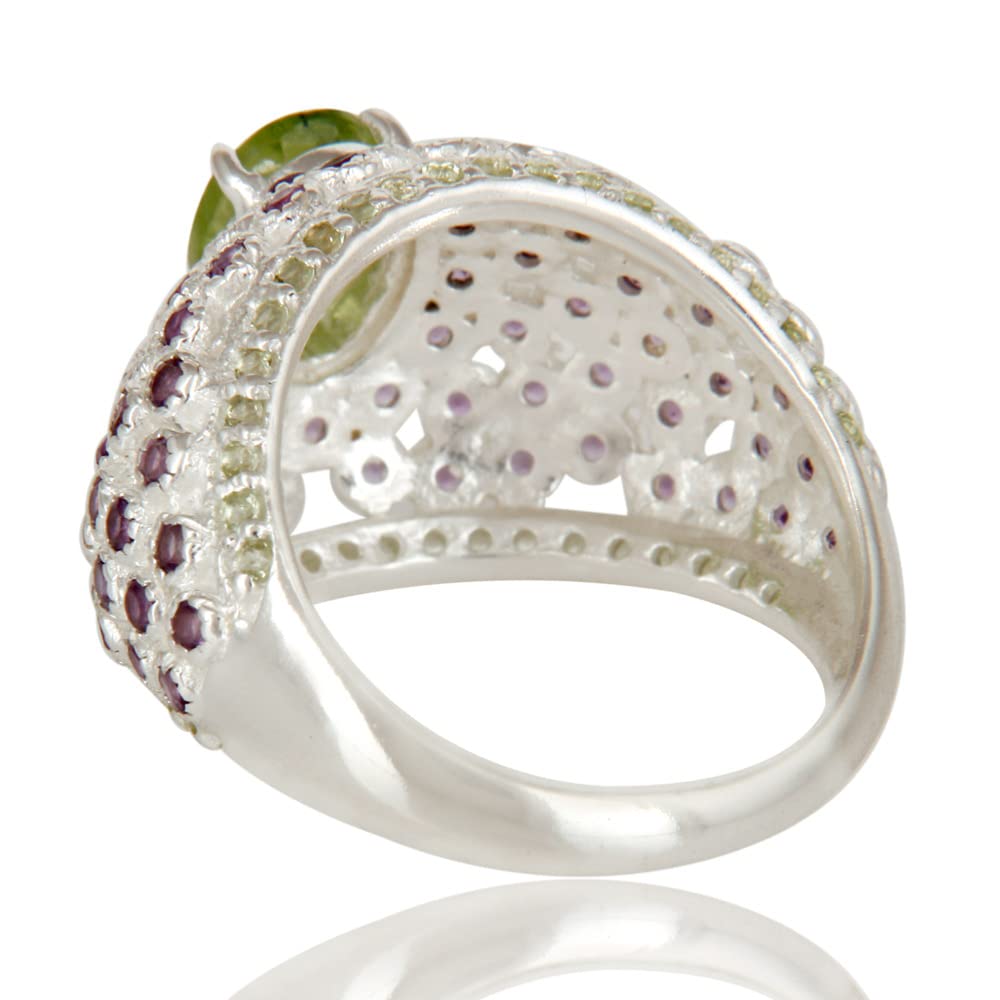 Peridot Amethyst Sterling Silver Ring for Women | 925 Silver Plated Gemstone Jewelry | Size 4.5 | Elegant Birthday Gift & Everyday Wear Accessory