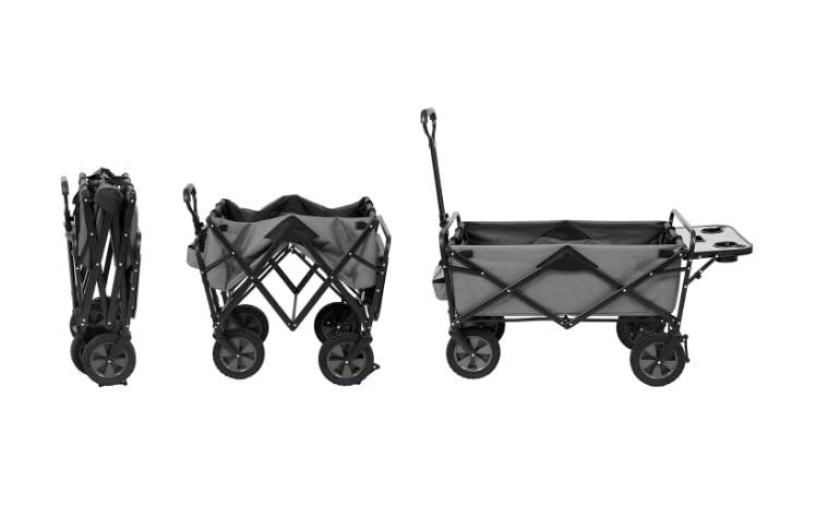 Foldable Utility Wagon with Removable Table & Cup Holders - Heavy Duty Collapsible Outdoor Cart for Camping, Beach, Picnic & Tailgating - Gray