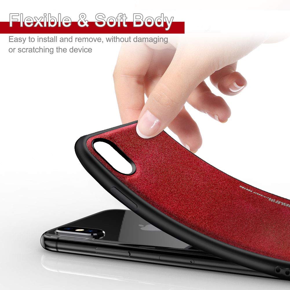 Premium Slim Leather iPhone X/Xs Case - Luxury PU Soft TPU & Hard PC Protective Cover for Apple iPhone X/Xs (Red) - Perfect for Daily Use, Travel & Business Protection
