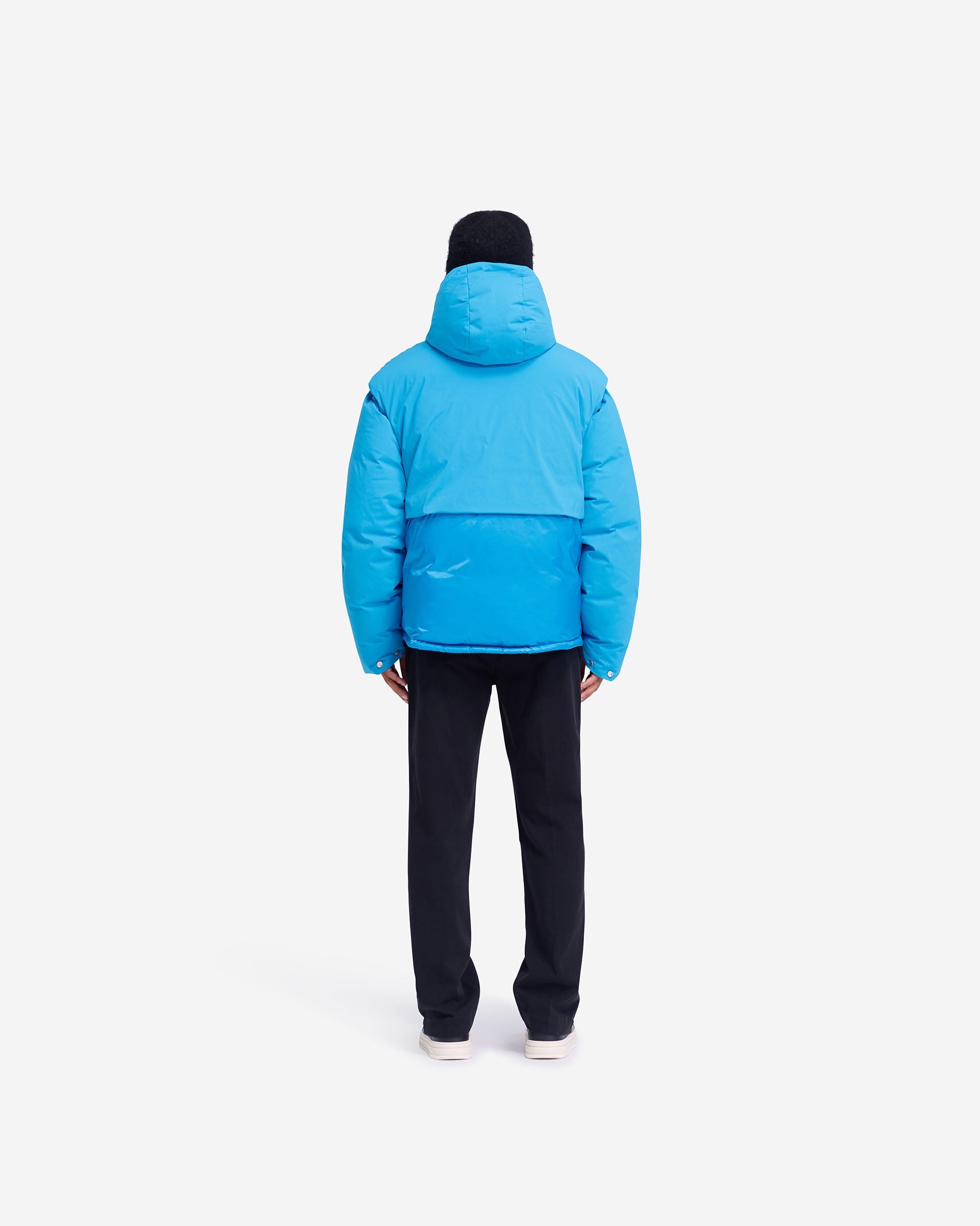 Electric Blue Layered Hooded Puffer Jacket - Women's Winter Coat for Cold Weather, Outdoor Activities & Casual Wear