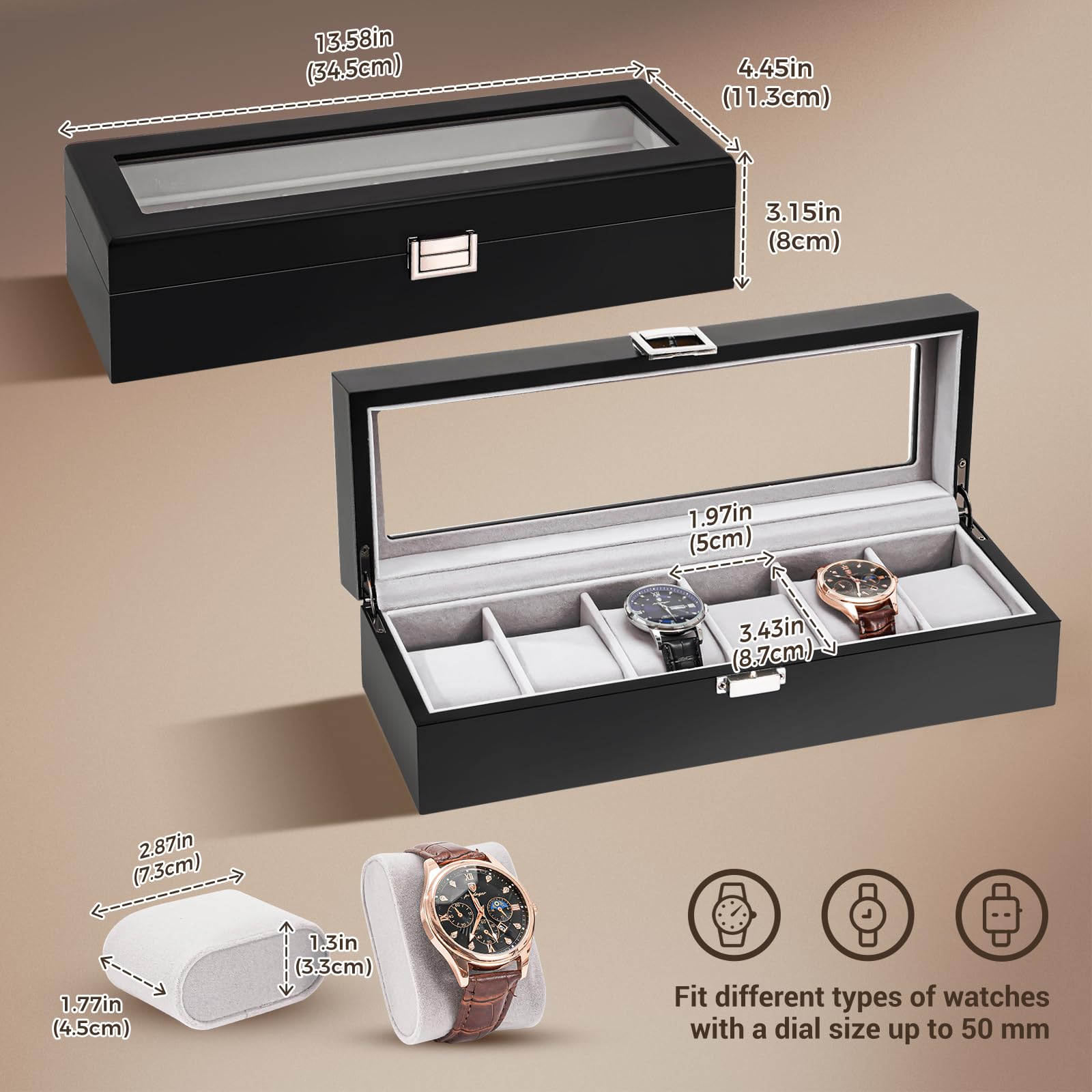 ProCase Wooden Watch Box for Men - 6 Slot Display Case with Glass Lid, Perfect for Father's Day Gifts & Watch Storage