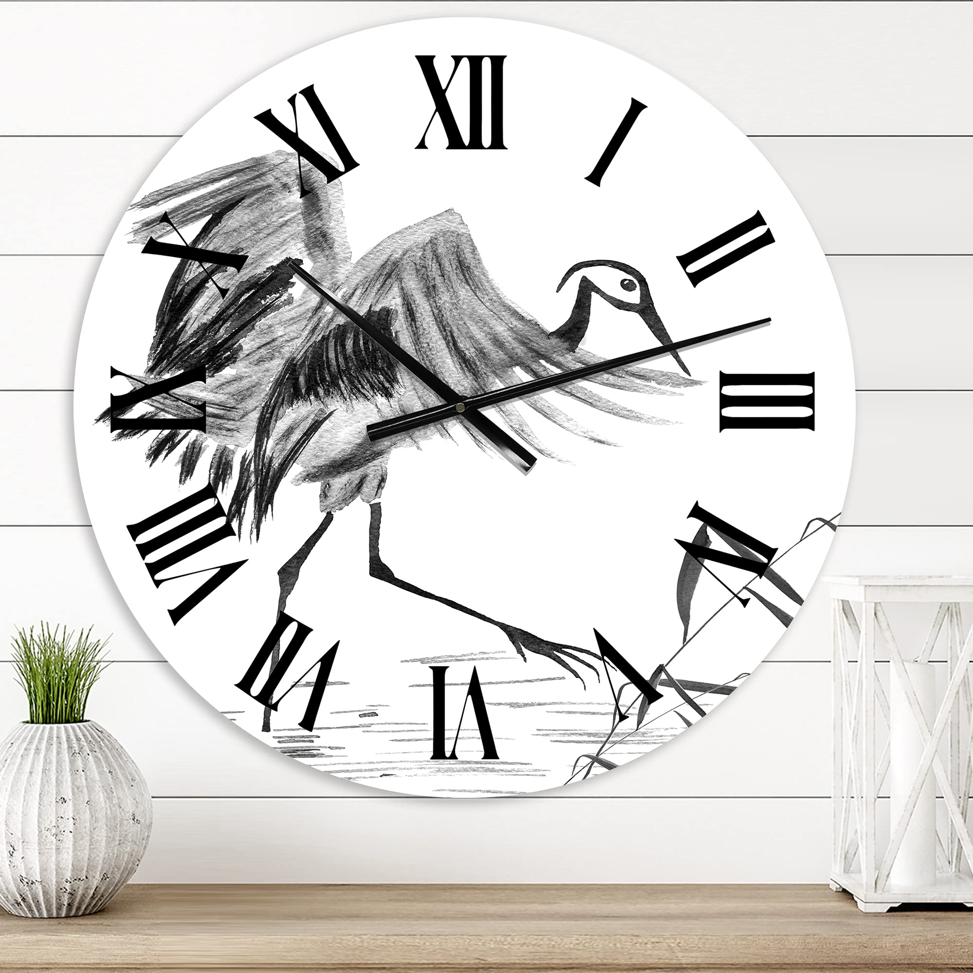 Japanese Oriental Crane Bird Wall Clock - Large Traditional Home Decor Clock with Nature Landscape Design | Perfect for Living Room, Bedroom & Office Décor