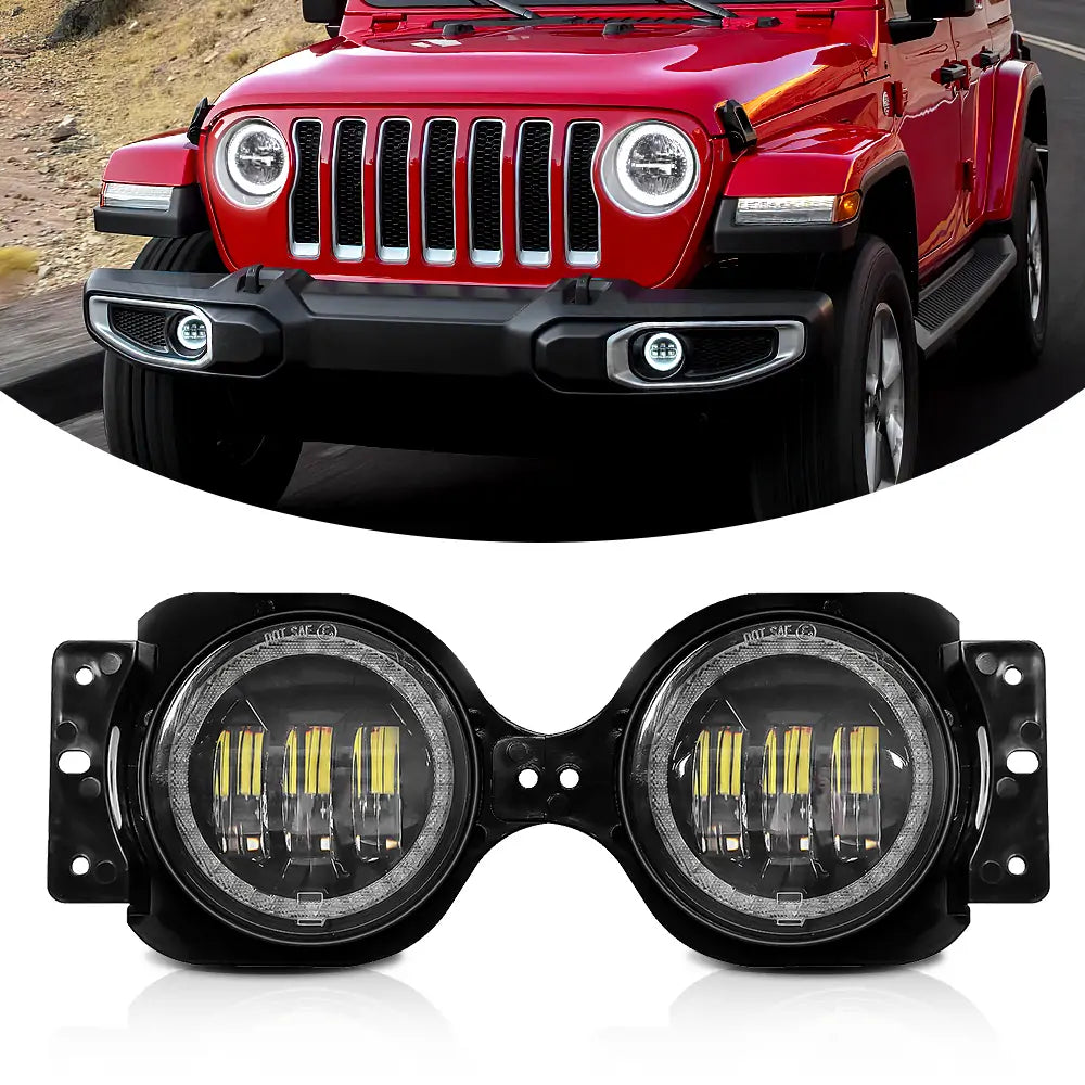 4 Inch LED Fog Lights with Angel Eyes for Jeep Wrangler JL & Gladiator JT - Durable Off-Road Lighting for Night Driving & Adventure