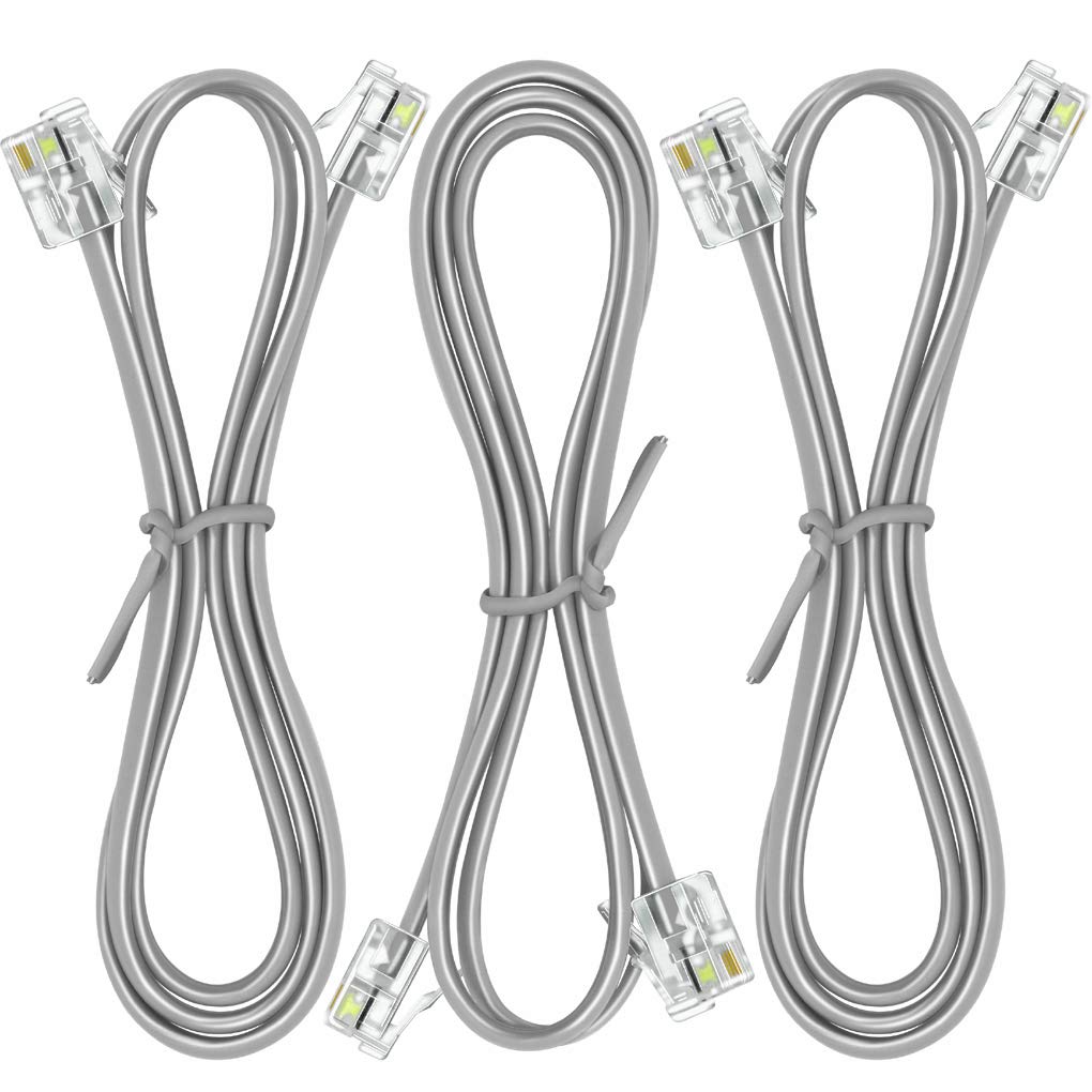 NECABLES 3-Pack 2ft RJ11 6P4C Male to Male Telephone Cord for Landline Phone, Fax Machine & Modem - Durable Phone Line Cable for Home, Office & Business Use