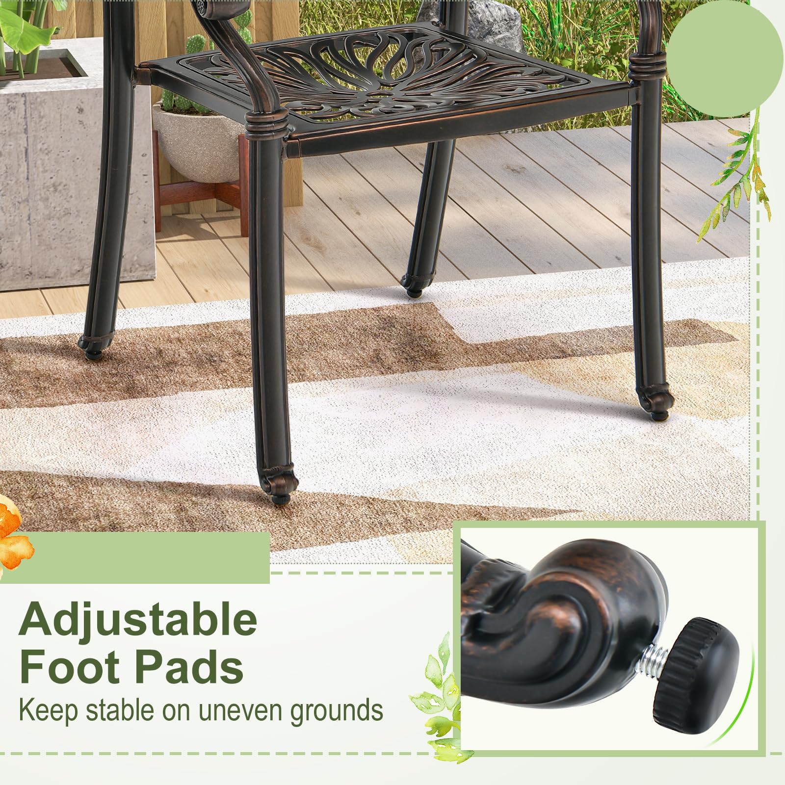 Tangkula Set of 2 Stackable Cast Aluminum Patio Dining Chairs with Armrests - Bronze Outdoor Bistro Chairs for Balcony, Backyard, Garden - Perfect for Outdoor Dining, Lounging & Entertaining