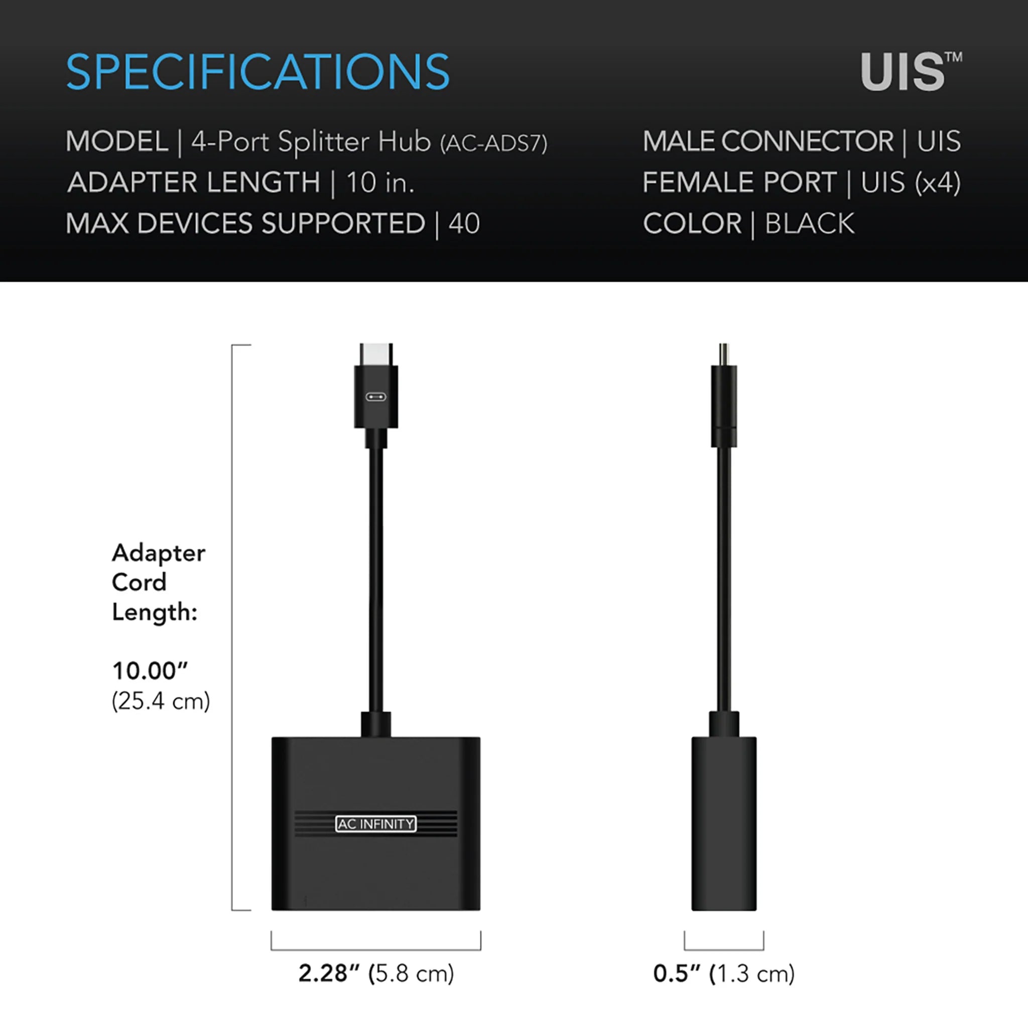 AC Infinity UIS Splitter Hub 4 Port (AC ADS7) - High-Speed USB Fan Controller for PC Cooling, Home Theater & Gaming Setup