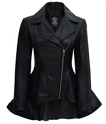 Clarissa Peplum Black Leather Jacket Women
