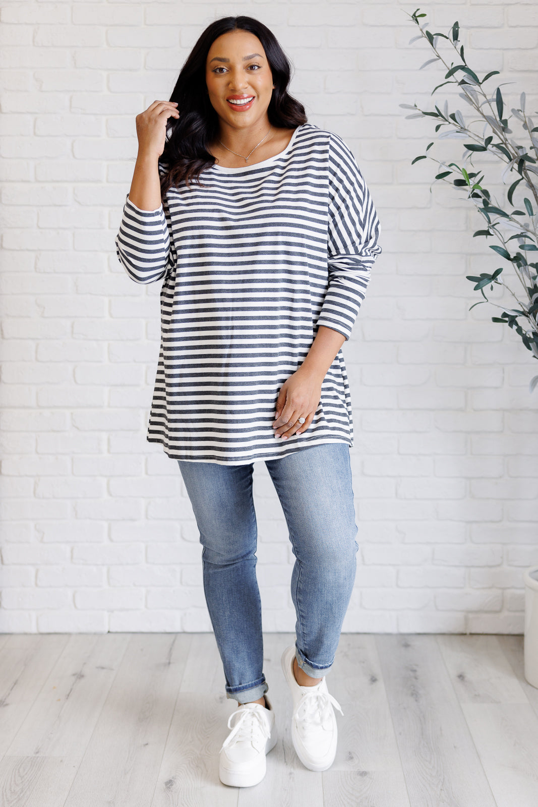 Obviously Mine Striped Oversized Top - Women's Fashion Loose Fit Long Sleeve Shirt for Casual Wear, Work & Weekend Outfits