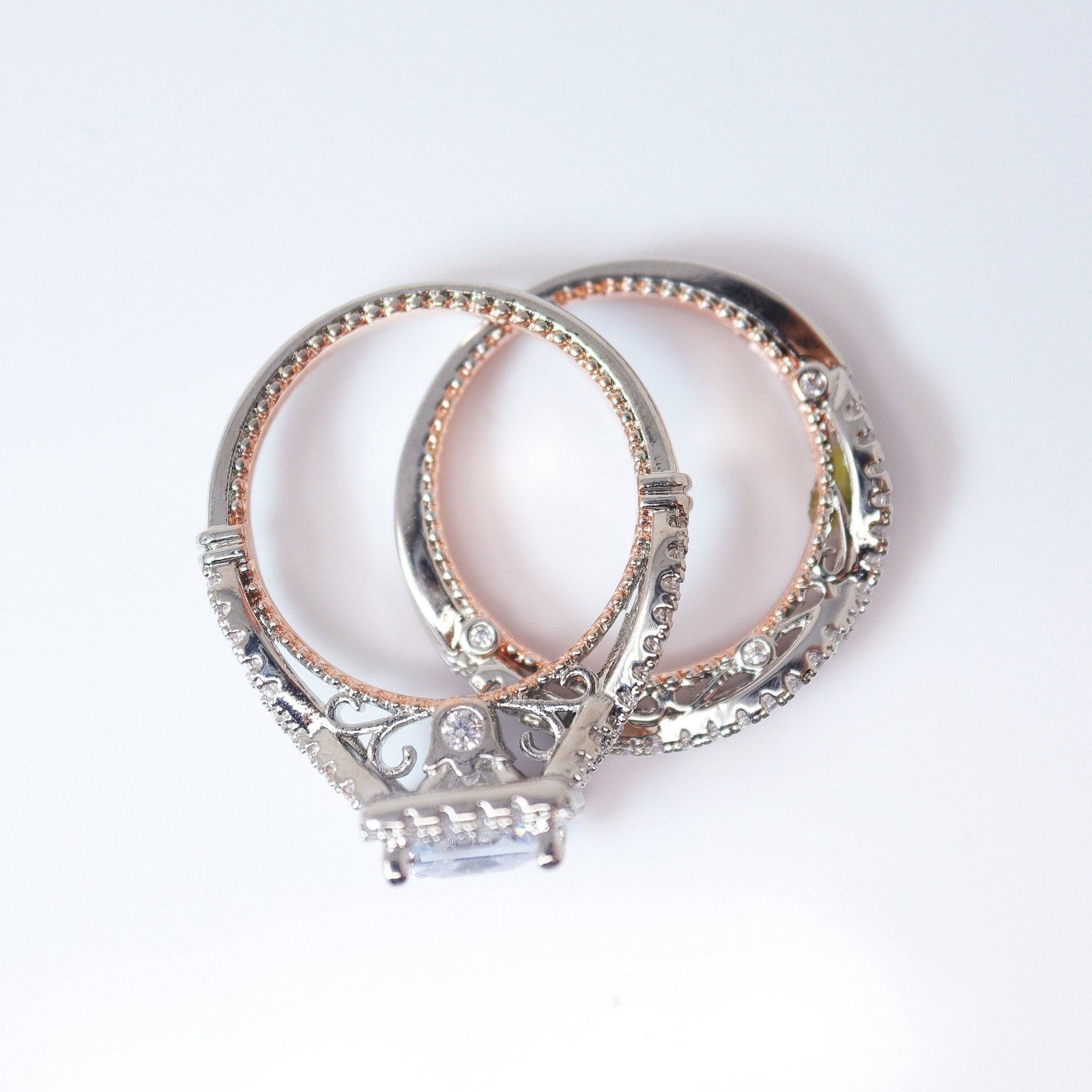 CZ Moonlight On A Bridge Proposal Ring - Elegant Two Ring Set for Engagement & Wedding, Perfect for Romantic Proposals & Anniversaries