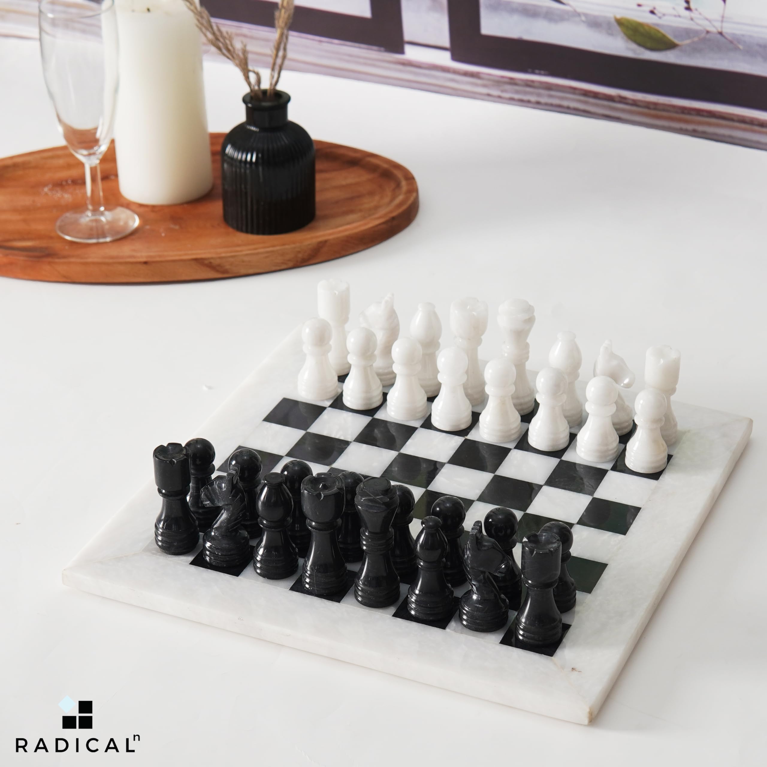 Handcrafted Marble Chess Set - Premium Black & White Chess Board Game for 2 Players | Classic Strategy Game for Home, Office & Gifts
