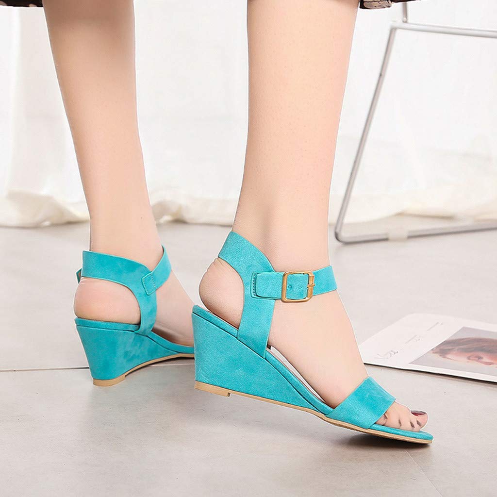 Women's Comfortable Buckle Wedge Sandals - Solid Color Summer Casual Shoes for Walking, Travel & Beach Outfits