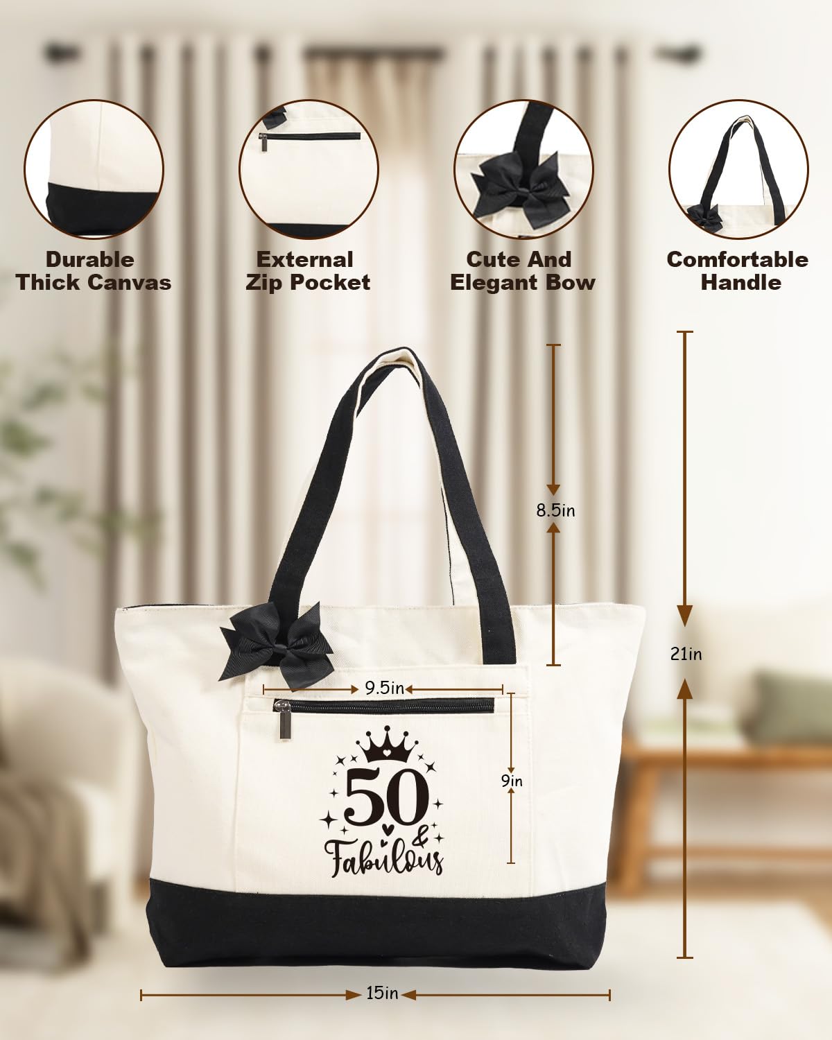 Personalized 50th Birthday Canvas Tote Bag for Women - Unique 50 Year Old Gift Idea for Her, Mom, Sister, Daughter & Friends - Perfect 50th Birthday Party Decorations & Turning 50 Present - Great for Celebrations, Travel & Everyday Use