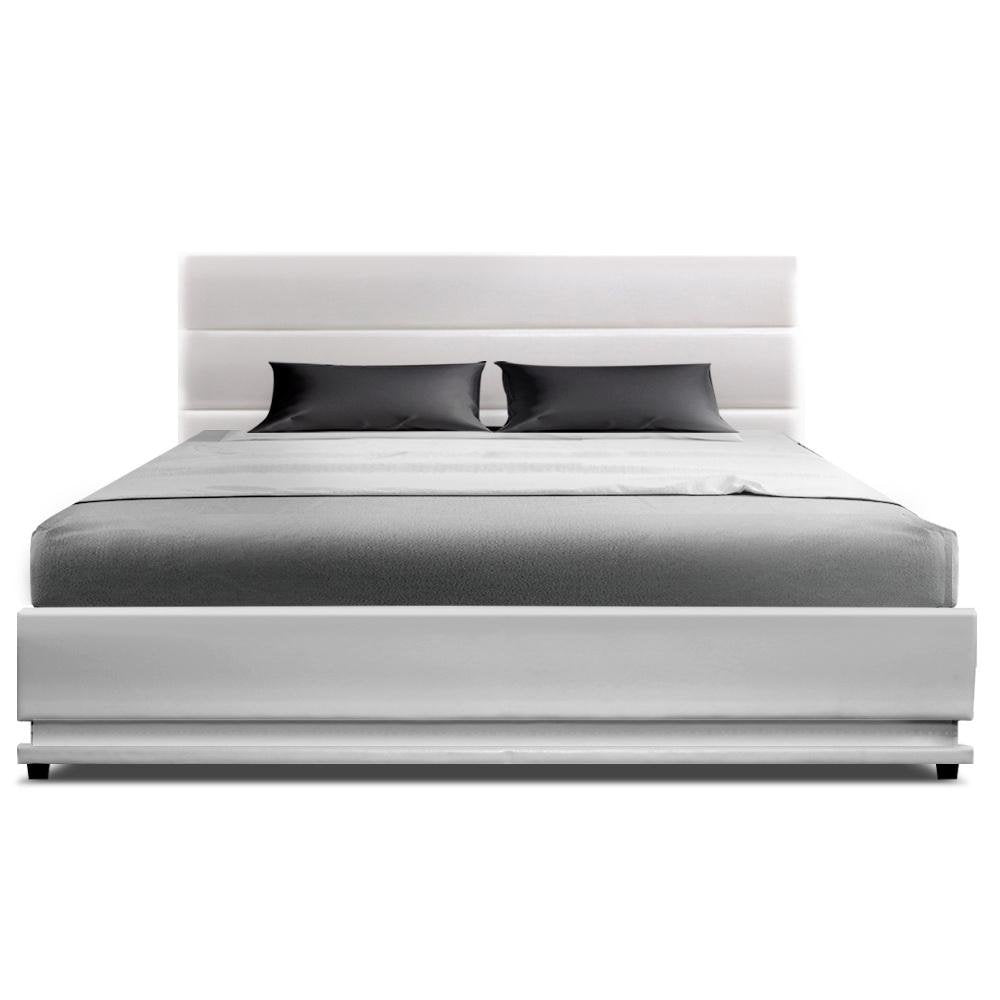 Premium Double Bed Set - Henley LED White Bed Frame with Algarve Euro Top Medium Firm Mattress & Pillowtop Topper | Perfect for Master Bedroom, Guest Room & Modern Home Decor