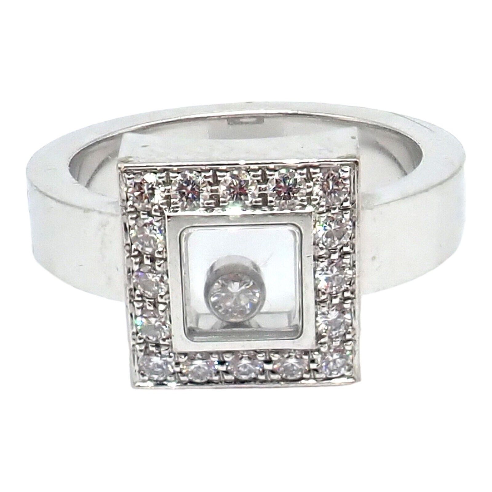 Authentic Chopard 18k White Gold Happy Diamond Ring Size 5.75 - Luxury Jewelry for Weddings, Anniversaries & Special Occasions