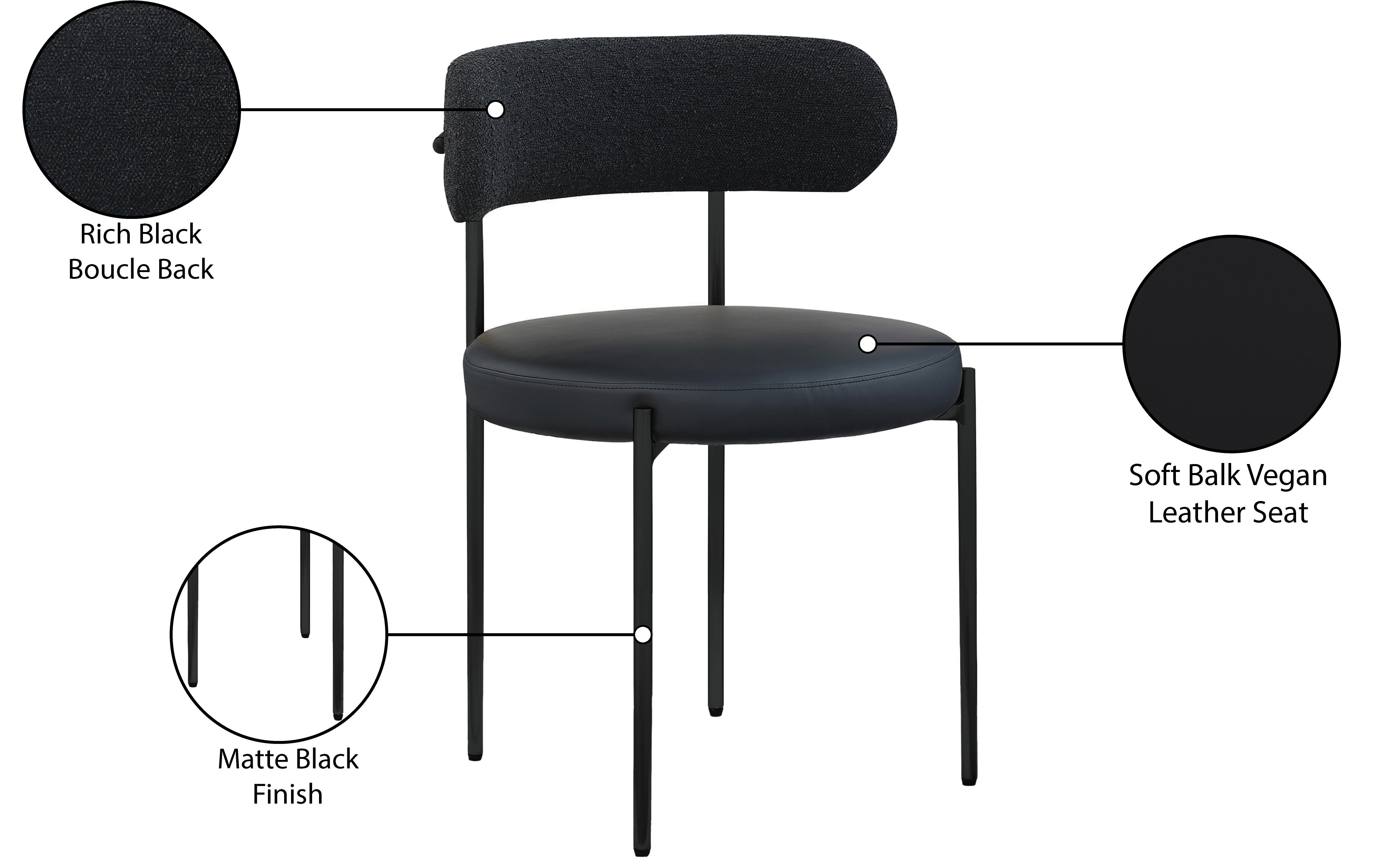 Vegan Leather & Boucle Fabric Dining Chair - Modern Comfort for Home, Office & Restaurant Use