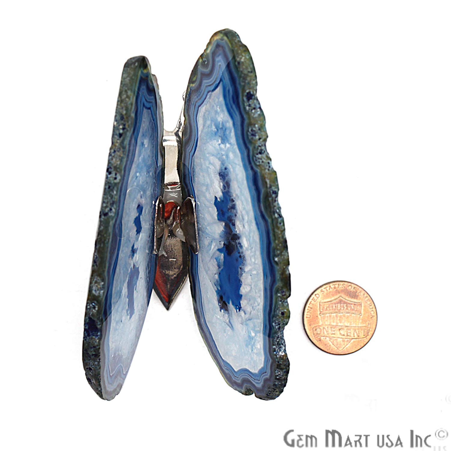 Blue Agate Slice Butterfly Wall Decor - Natural Agate Geode Butterfly Wings for Boho Home Decor, Spiritual Healing & Meditation Room - Perfect for Living Room, Bedroom, Office & Gift Giving (BFLY-10002)