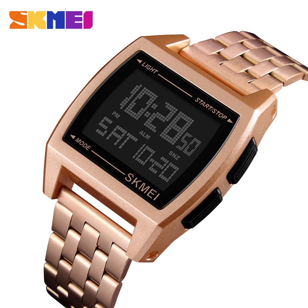 Gosasa Digital Military Sports Watch - Stainless Steel Strap, LED Display, Water Resistant Mens Wristwatch for Outdoor Activities, Running & Fitness Tracking