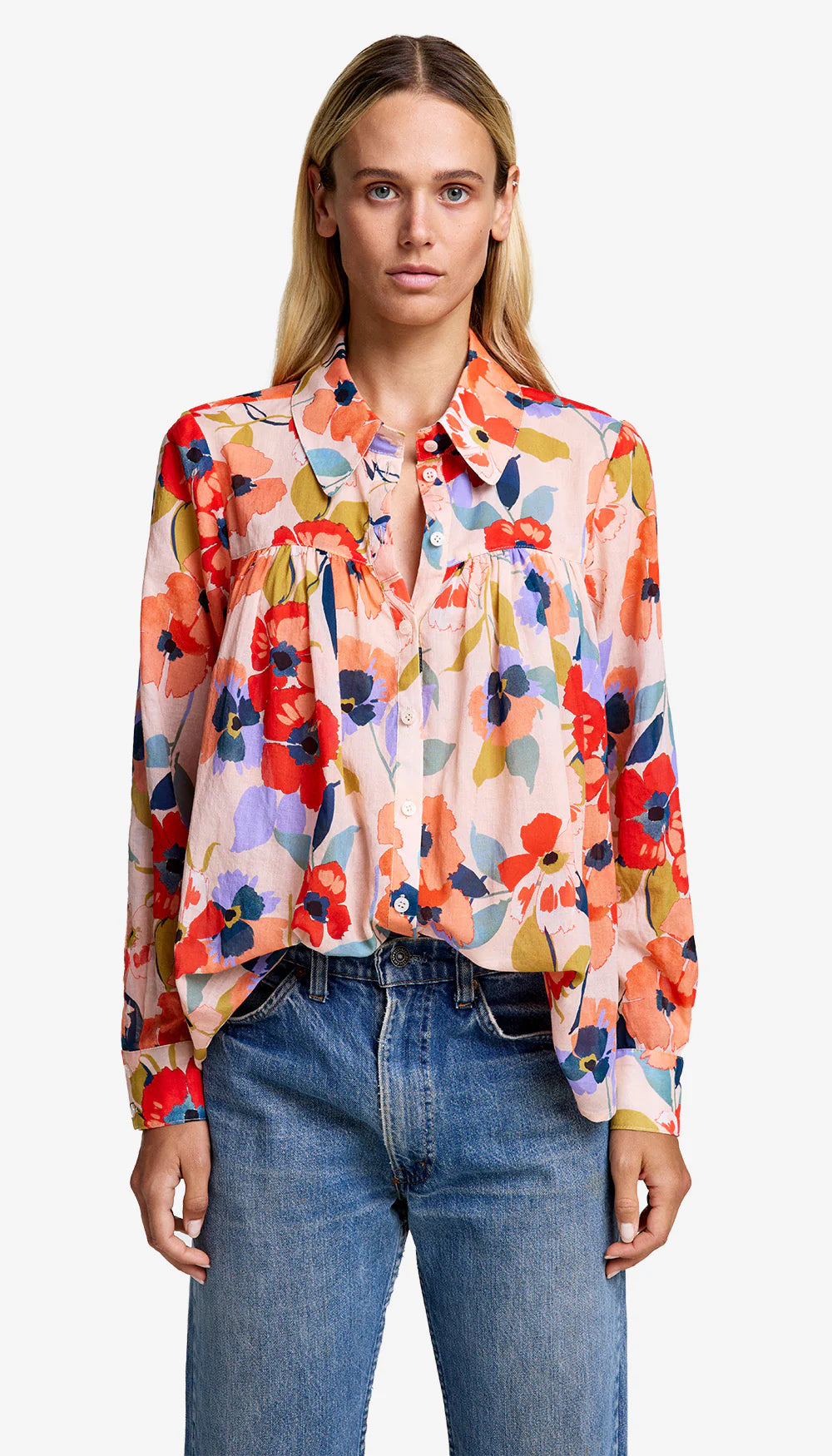 Smythe Classic Shirred Blouse for Women - Elegant Ruffled Top with Flowy Sleeves | Perfect for Office, Date Night & Special Occasions