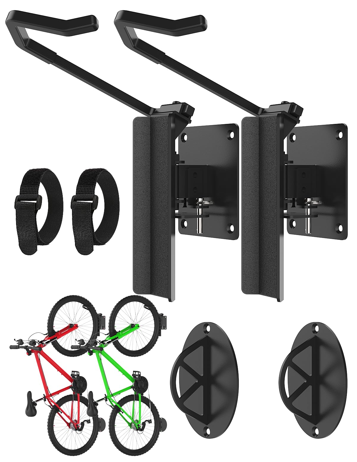 GZBEVITAR Swivel Bike Wall Mount Rack - Space Saving Bike Storage Stand with Rear Wheel Holder for Indoor & Garage Use (2 Pack) - Perfect for Apartments, Small Spaces & Home Organization