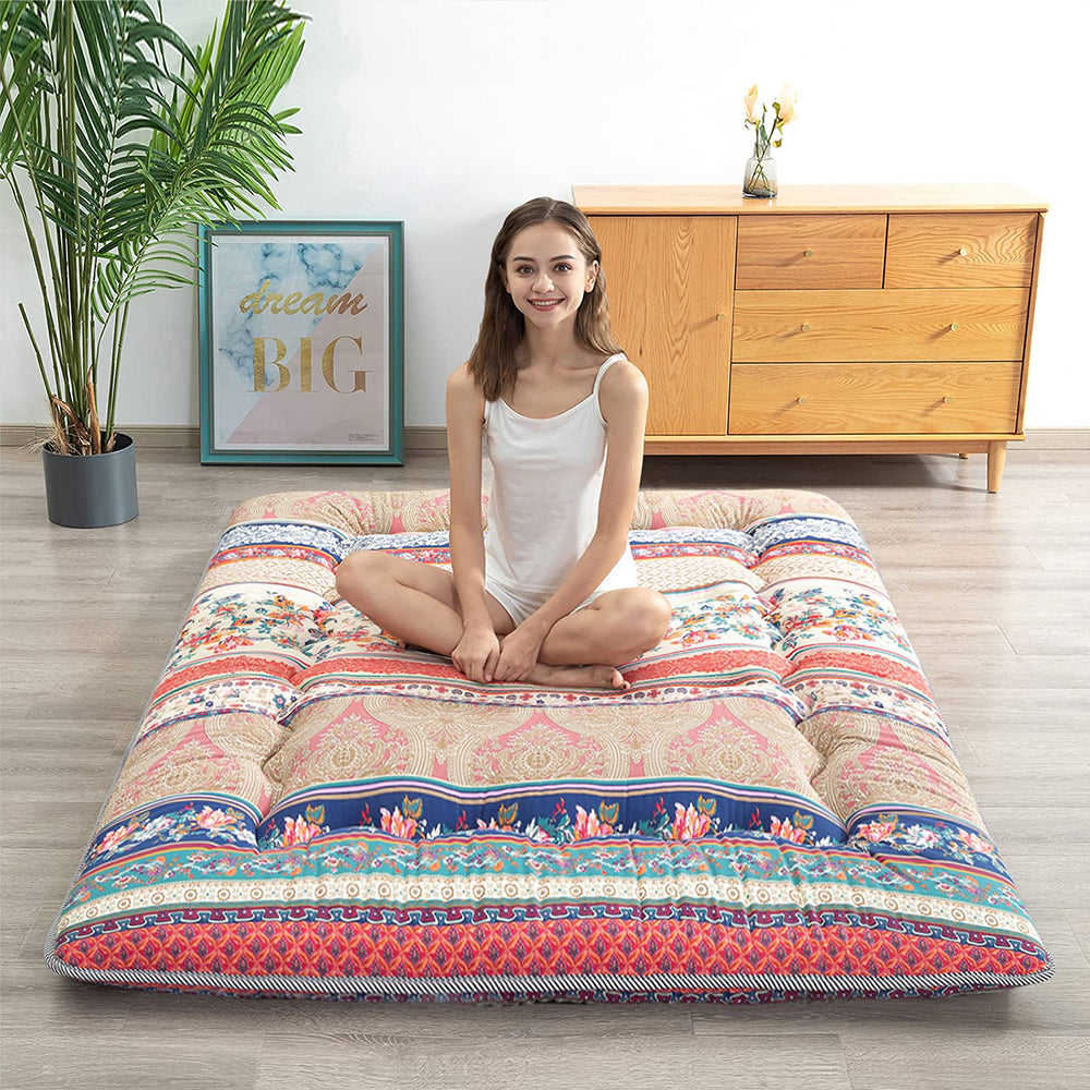 MAXYOYO Floor Mattress - Japanese Bohemian Style Futon Mattress for Adults & Kids | Foldable Floor Bed for Guest Room, Dorm, Camping & Yoga