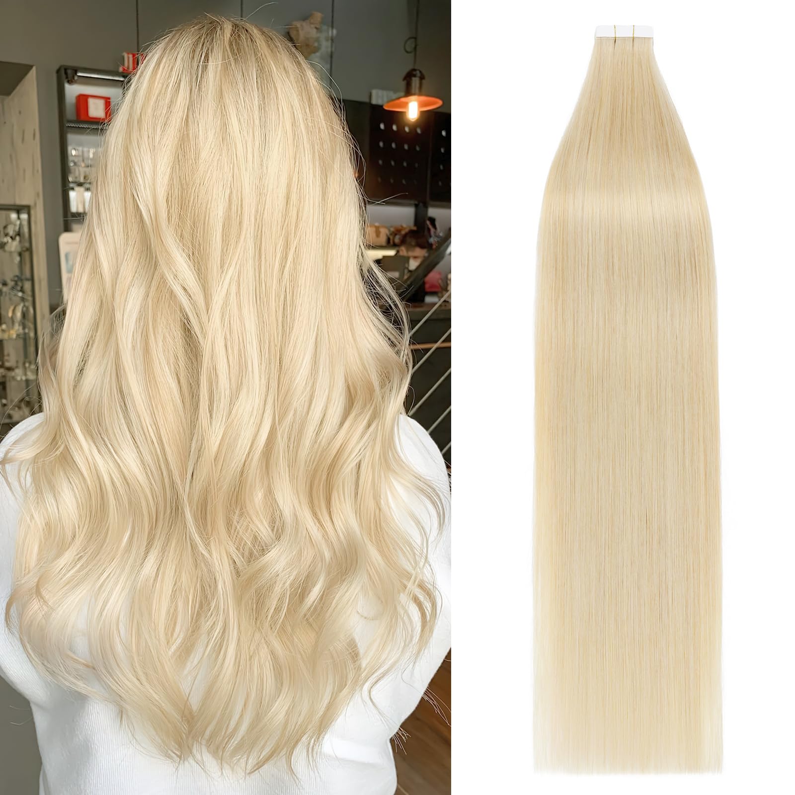 40pcs 100g 100% Remy Human Hair Tape-in Extensions - Seamless Balayage Skin Weft, 22 Inch #613 Bleach Blonde for Natural Volume & Length | Perfect for Daily Styling, Parties & Special Occasions