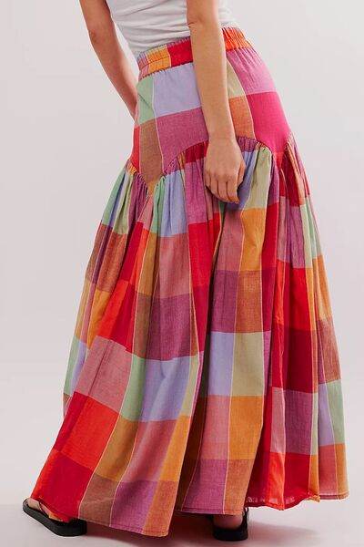 Stylish Color Block Elastic Waist Maxi Skirt for Women - Comfortable Flowy Long Skirt for Summer, Beach, Vacation & Casual Outfits