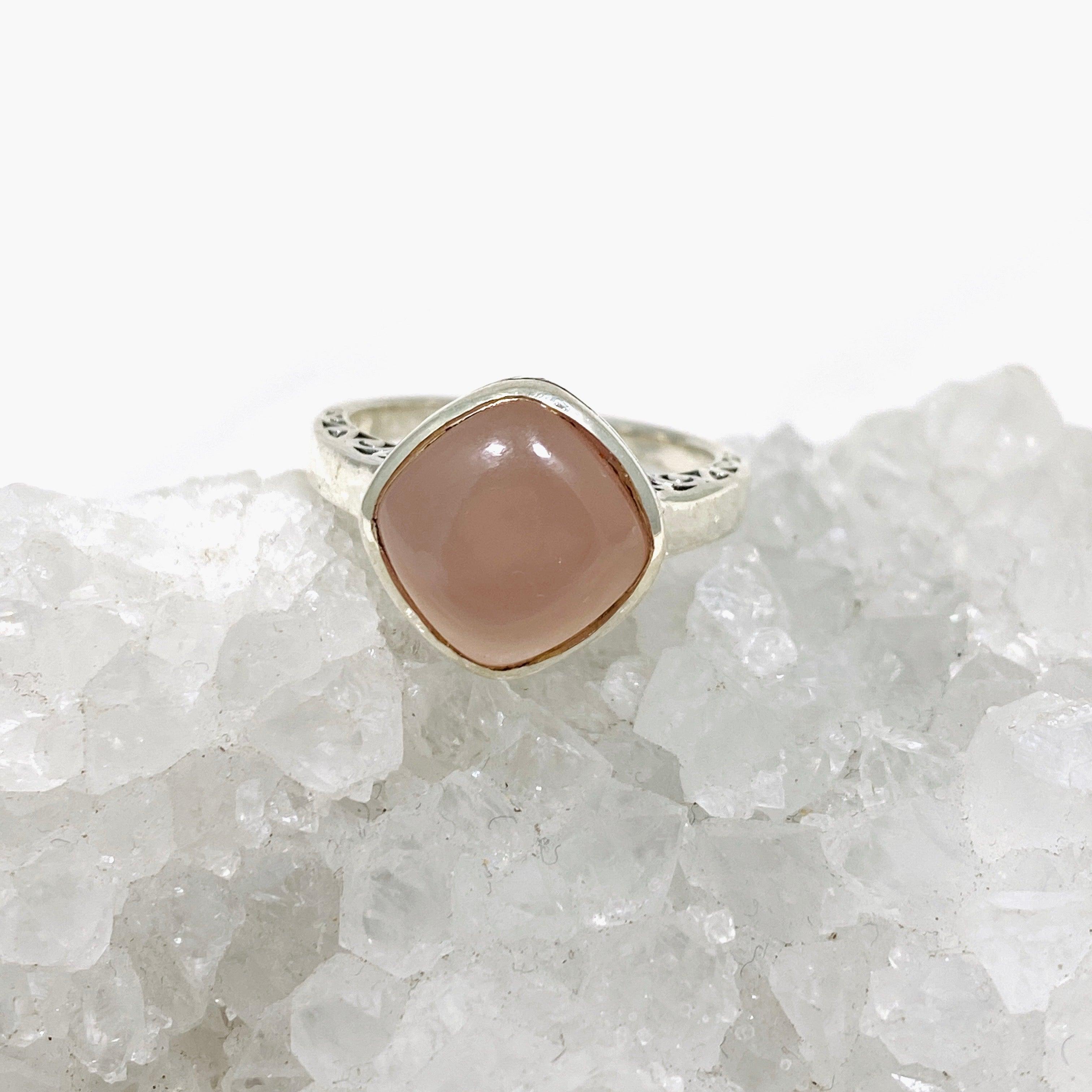 Rose Quartz Square Ring - Boho Style Silver Jewelry R3911 for Women, Perfect for Everyday Wear & Boho Fashion Accessories