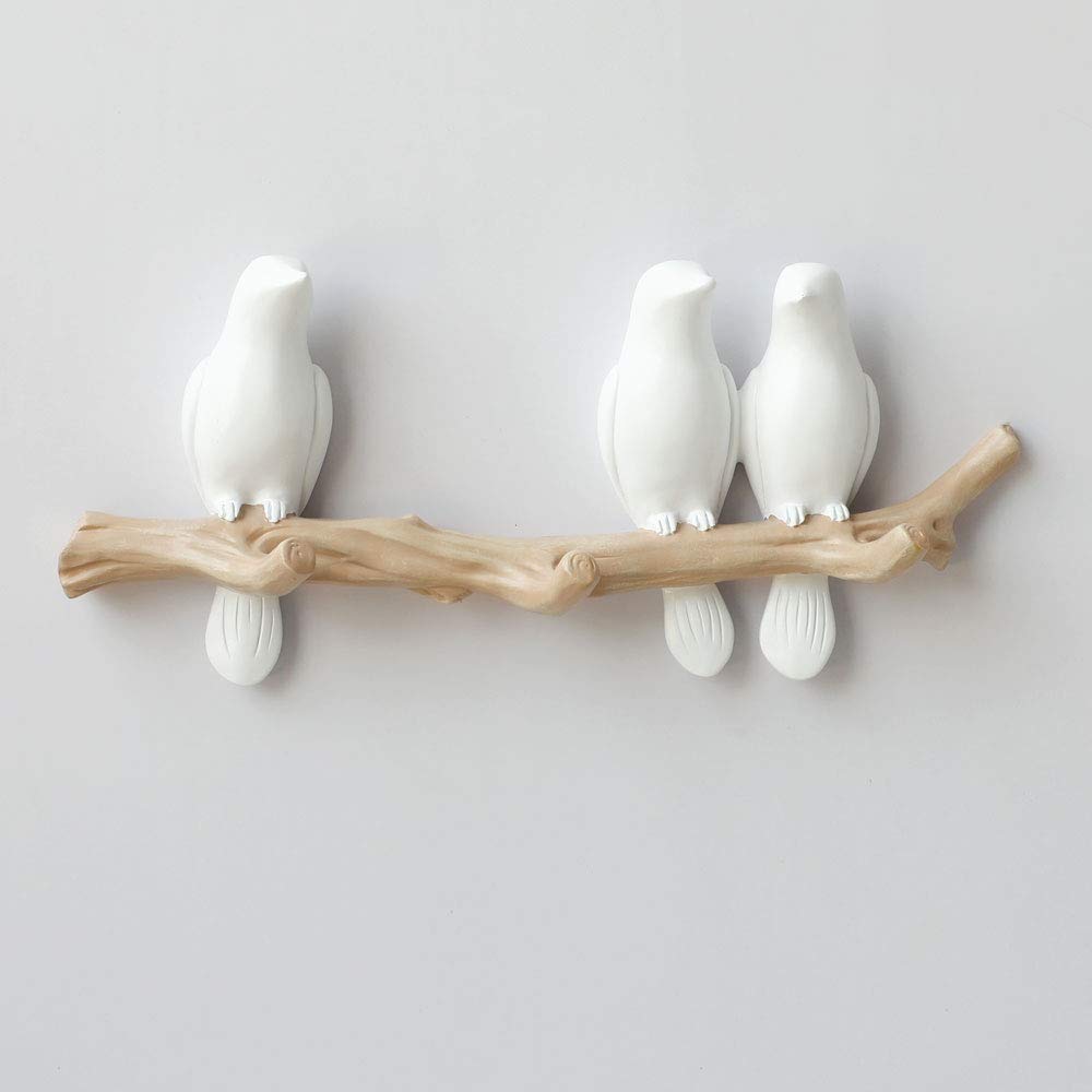 Wall Mounted Clothes Hooks - Space Saving White Bird Hangers for Coats, Bags & Scarves (Set of 3) - Perfect for Entryway, Bedroom & Bathroom Organization