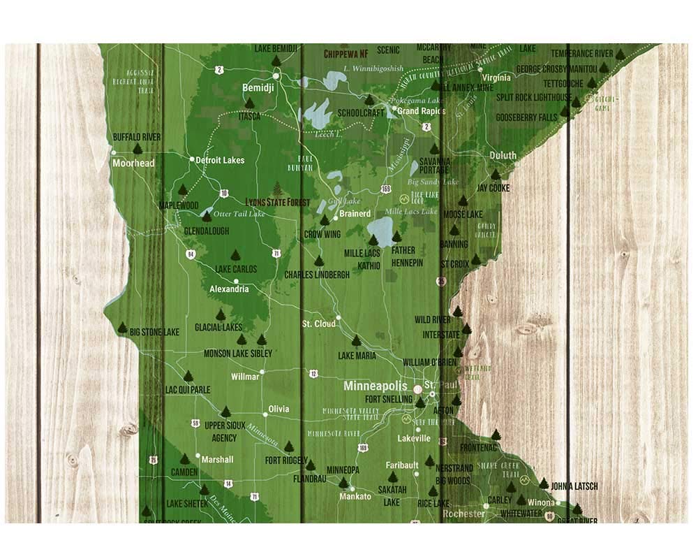 Minnesota State Park & National Park Travel Map - Wrapped Canvas Push Pin Wall Art - 12x16, 18x24, 24x36 Inches - Perfect for Adventure Tracking & Home Decor