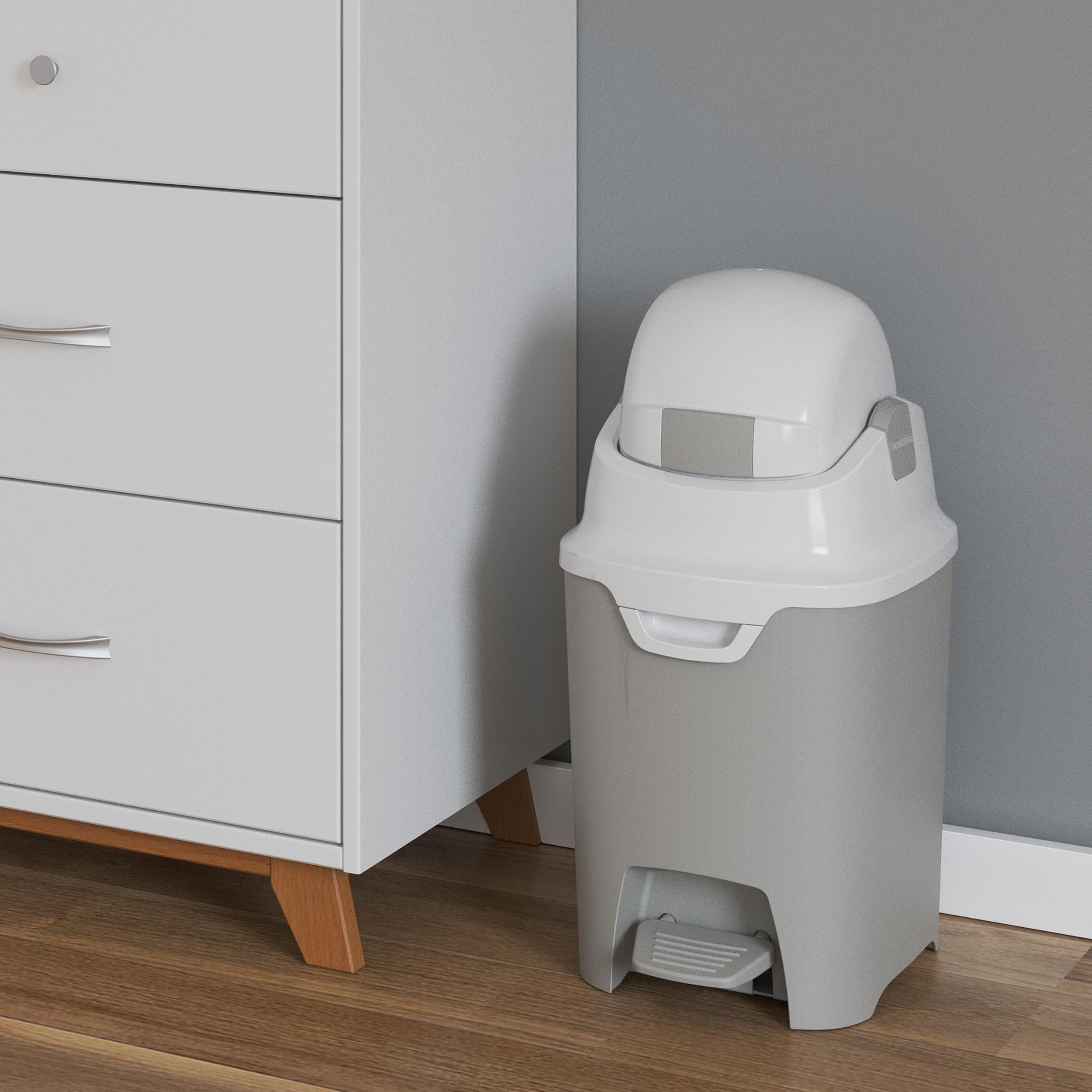 Foundations Mini Hands-Free Diaper Pail with Airtight Lid - Odorless Diaper Disposal System, Large Capacity Holds 30+ Newborn Diapers, Works with Any Refill Bags (Gray) - Perfect for Nursery, Baby Room & Diaper Changing Stations