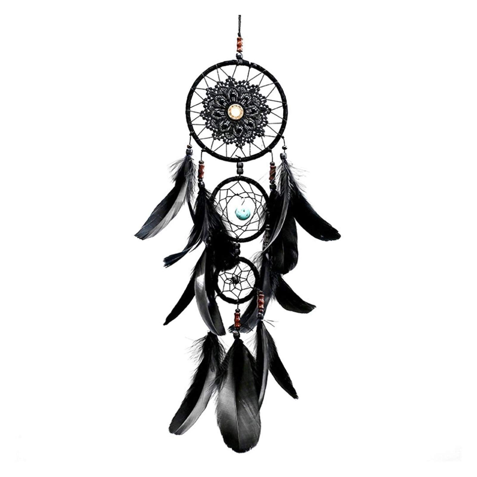 Handmade Dreamcatcher with Wolf Pattern - Boho Wall Decor, Retro Feather Ornament for Bedroom & Nursery - Black Dream Catcher for Home Decor & Spiritual Gifts