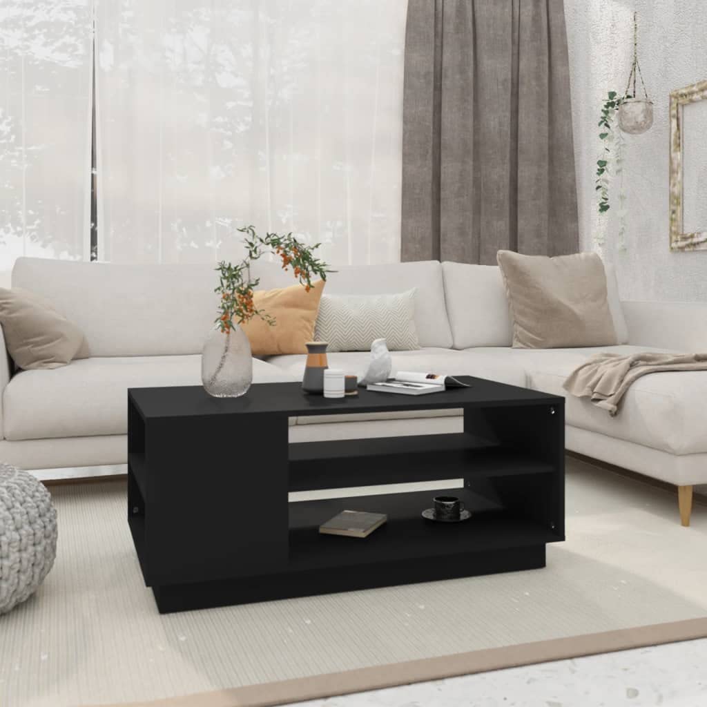 Modern Square Coffee Table 40x22 Inches - Black Chipboard Center Table for Living Room, Bedroom & Office - Sturdy Side Table with Storage Space - Perfect for Small Spaces, Home Decor & Entertaining Guests