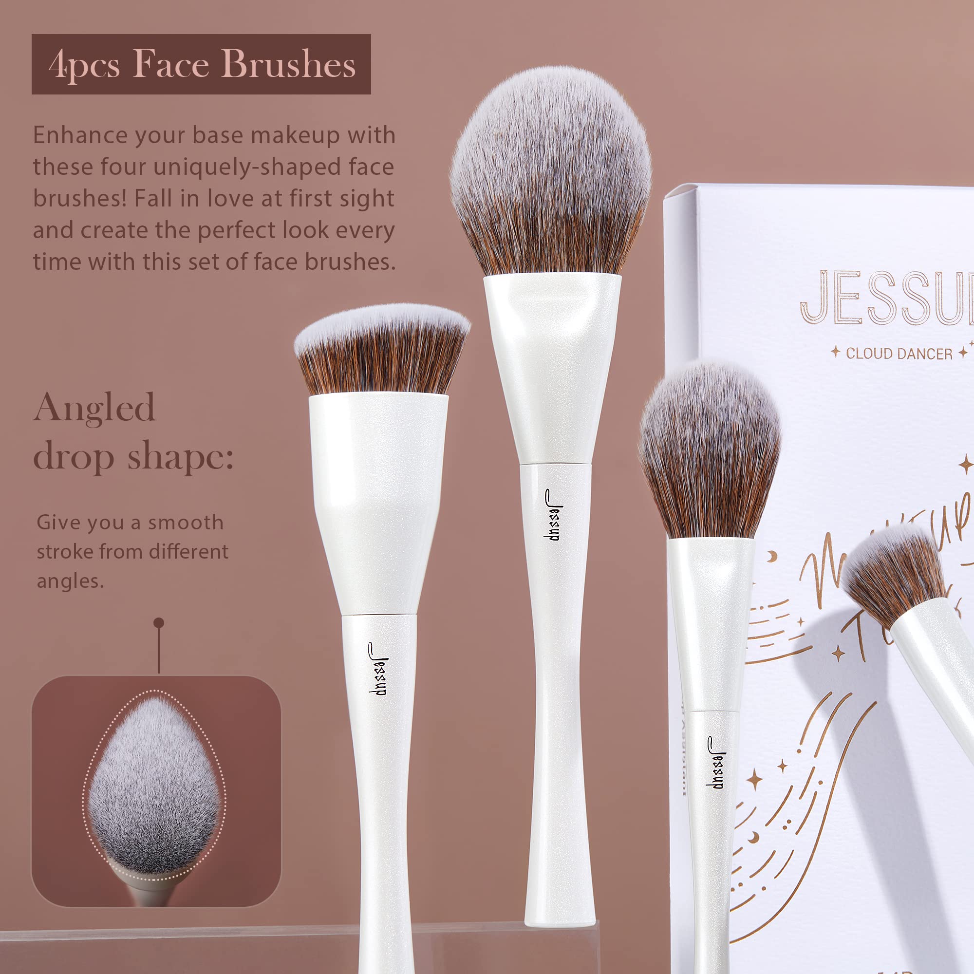 Jessup 14-Piece Premium Synthetic Makeup Brush Set - Foundation, Concealer, Blush, Contour, Powder & Eyeshadow Blending Brushes (Pearl White T343) - Perfect for Professional Makeup Artists & Beginners for Flawless Daily & Special Occasion Looks