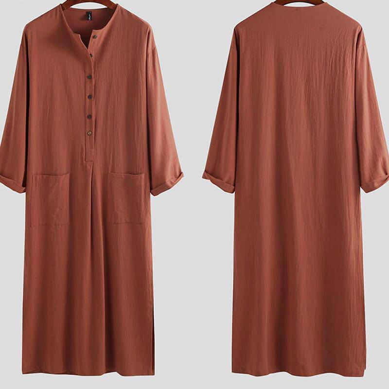 Arabic Jubba Robe for Men - Solid Color with Pockets - Traditional Islamic Thobe for Prayer & Special Occasions