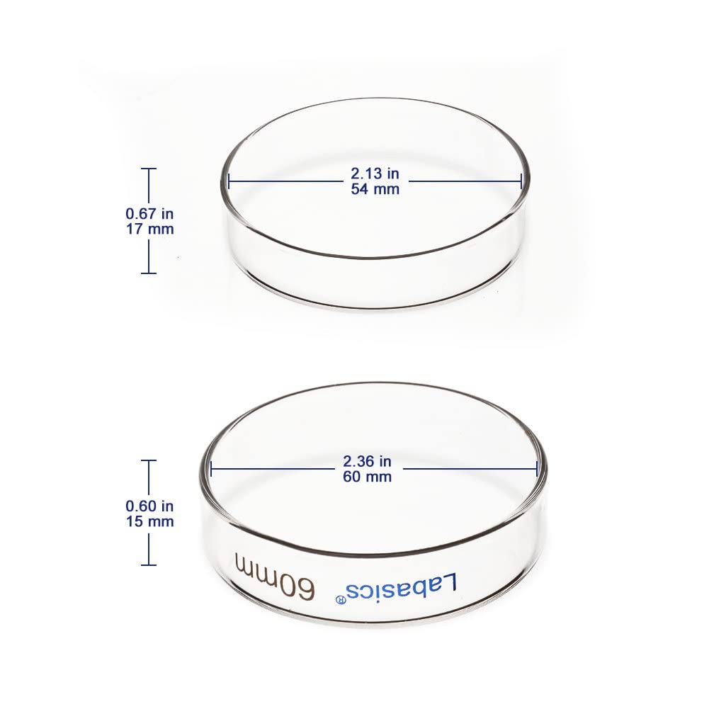 Labasics 10-Pack 60x15mm Autoclavable Borosilicate Glass Petri Dishes with Clear Lid - Laboratory-Grade Cell Culture Dishes for Microbiology, Biology Experiments & Scientific Research